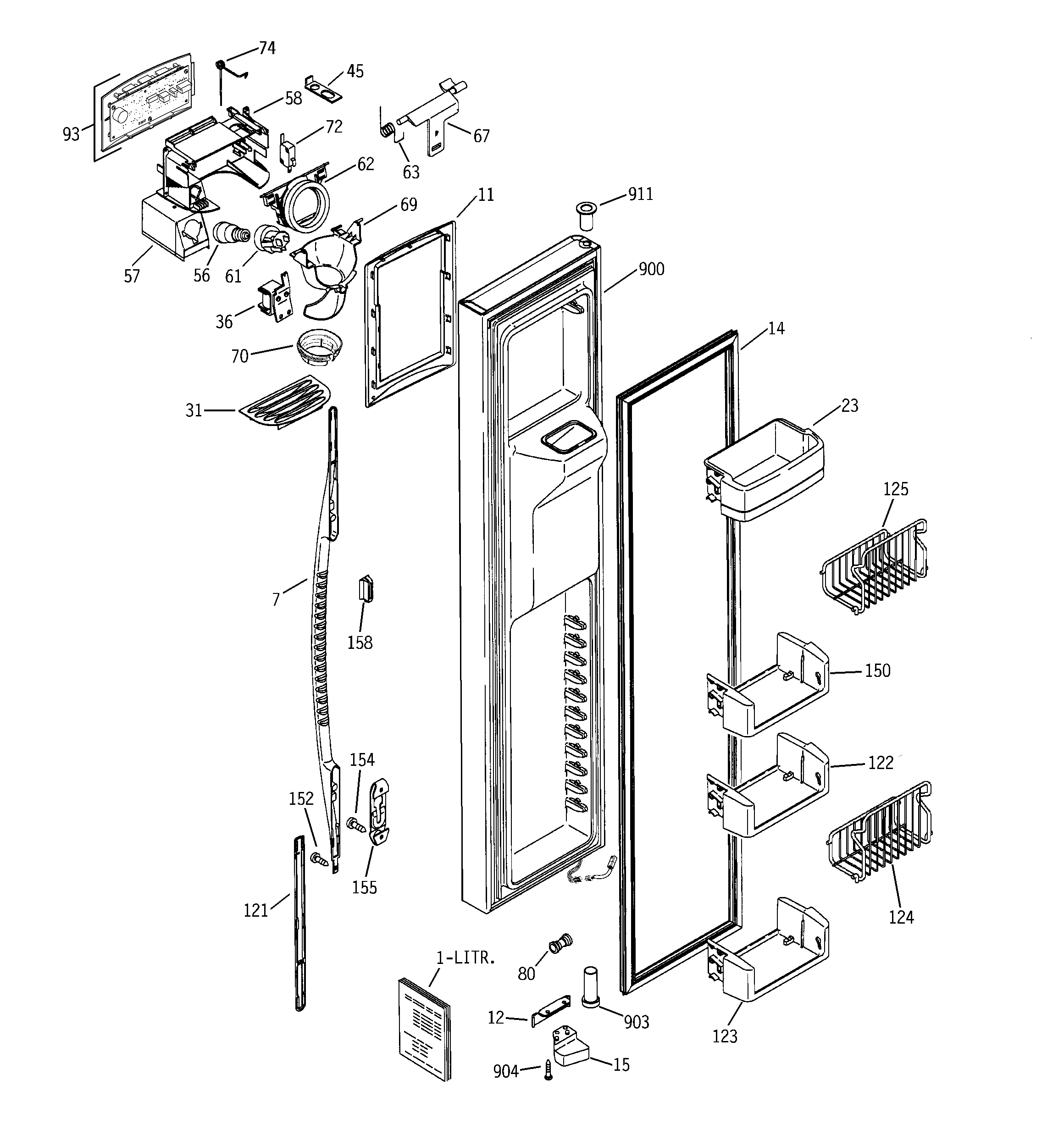 GE PSG27NHSACBB freezer door diagram