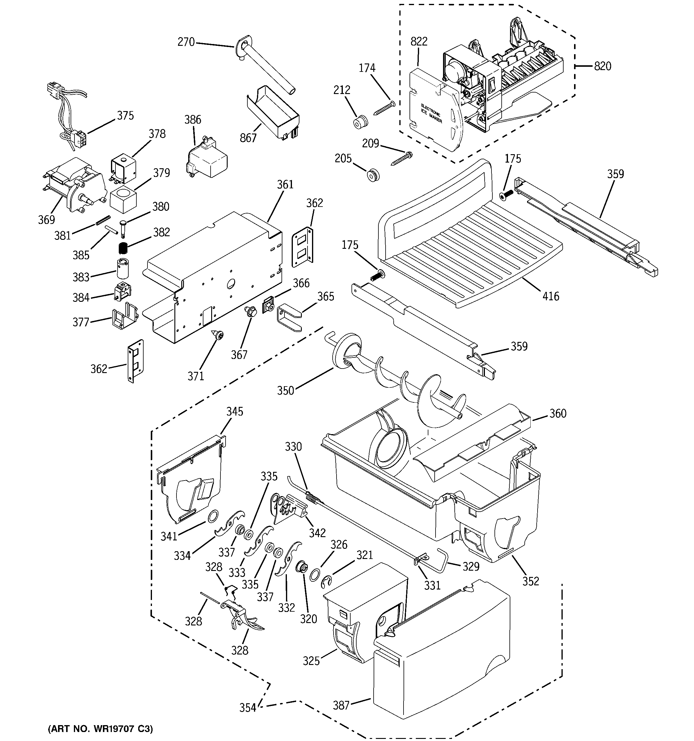 GE PCK23NHNDFCC ice maker & dispenser diagram