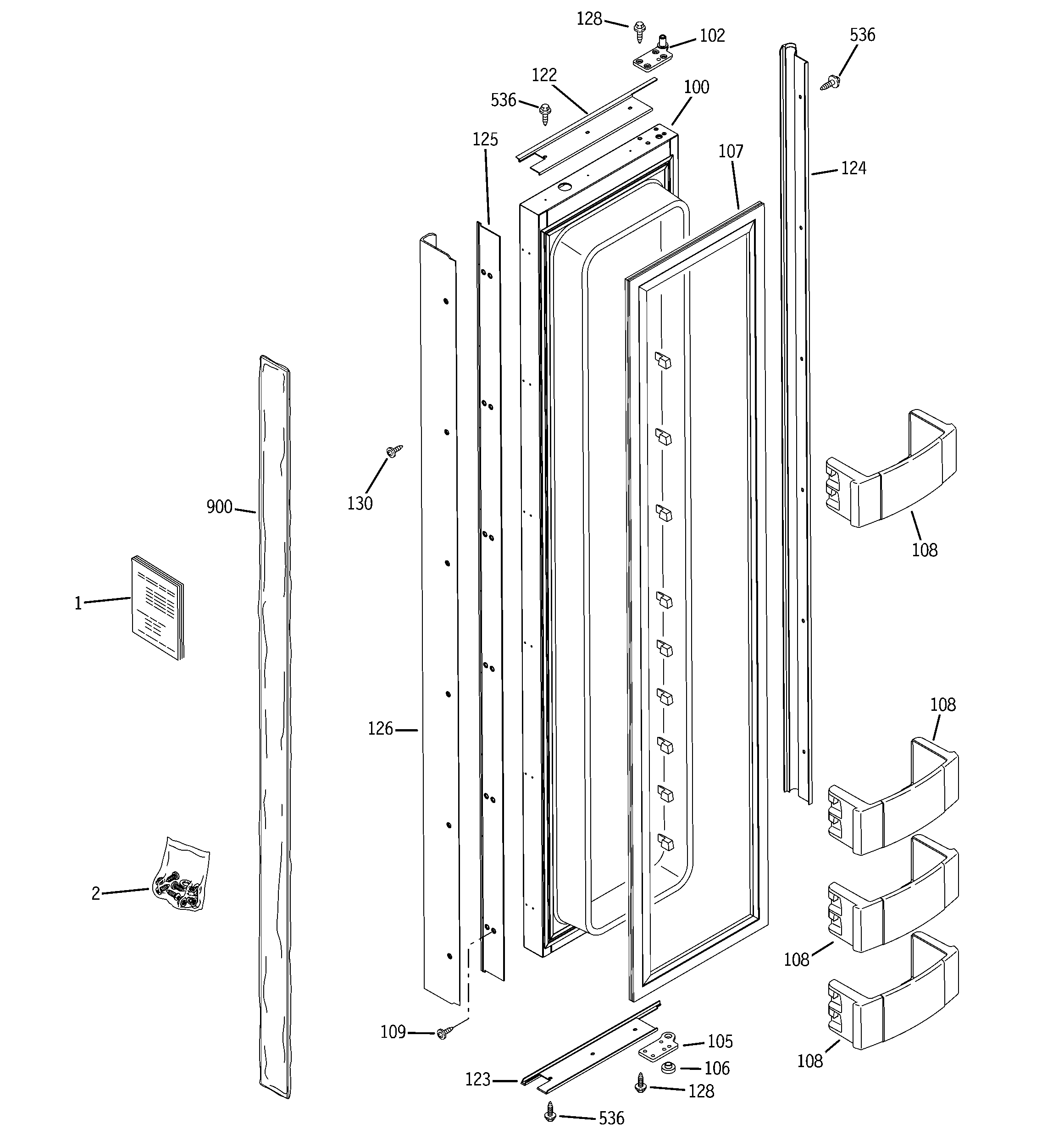 GE ZIS360NRC freezer door diagram