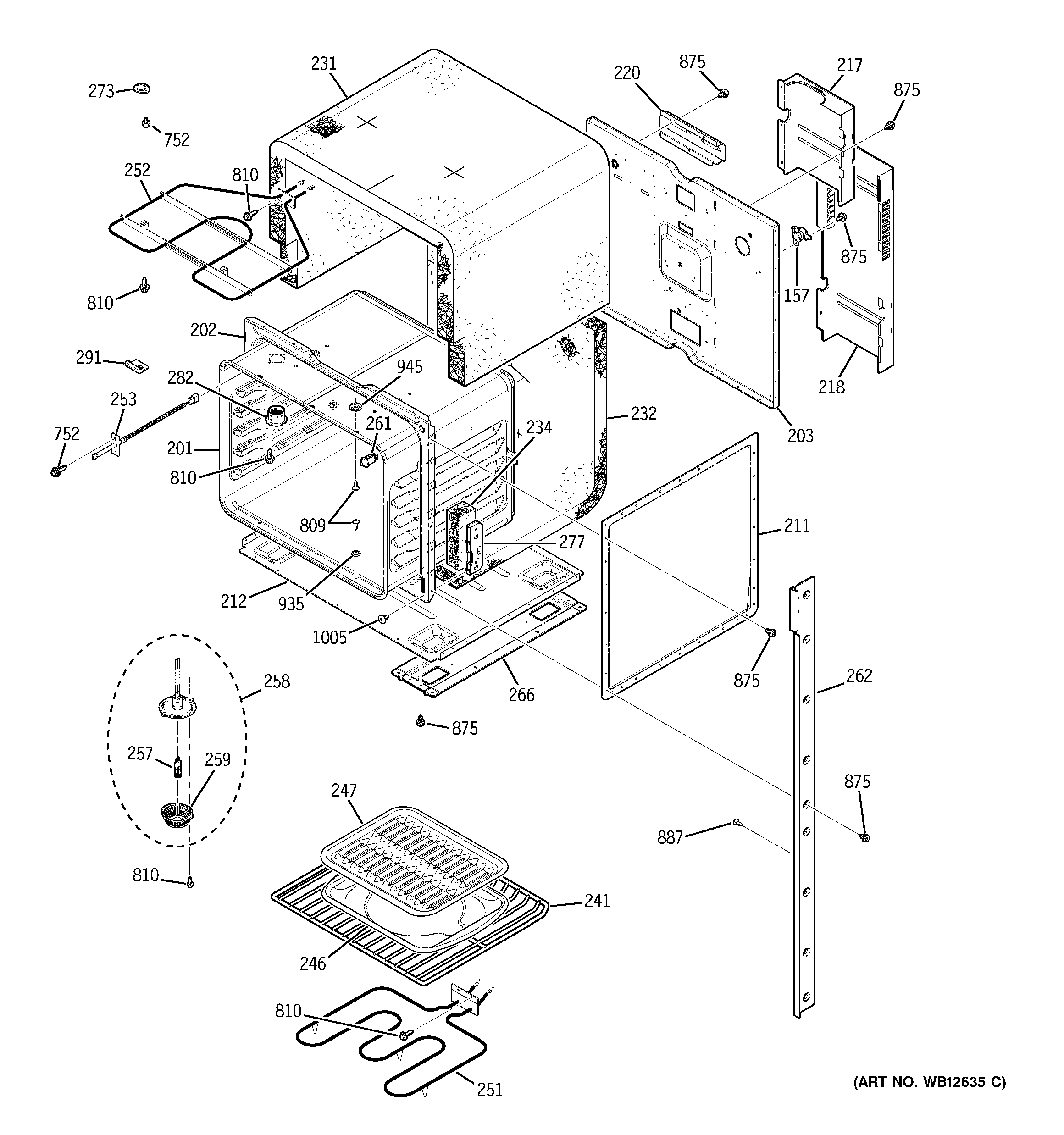 GE JKP28BF2BB upper body diagram