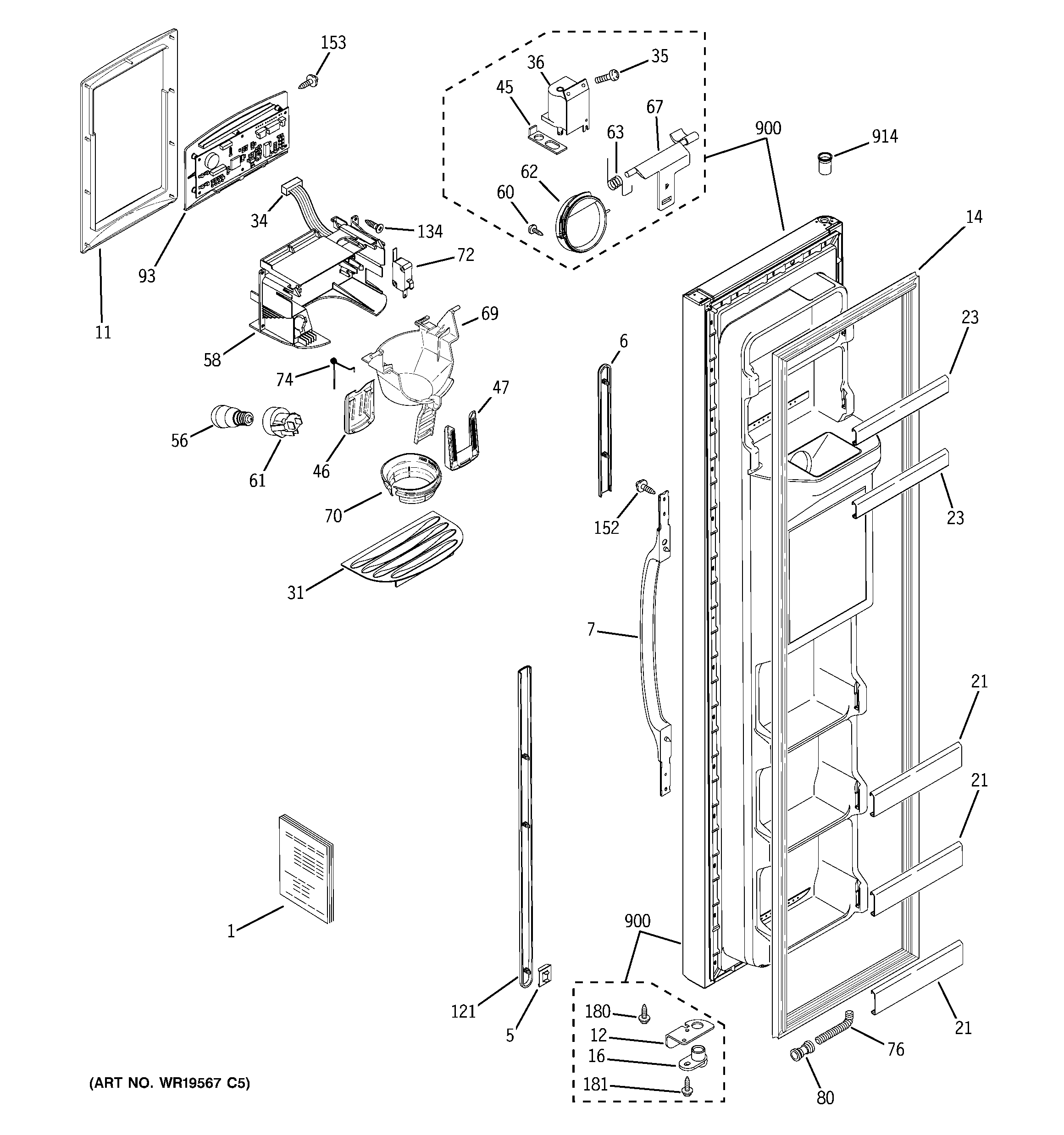 GE GSA20IEPHFWW freezer door diagram
