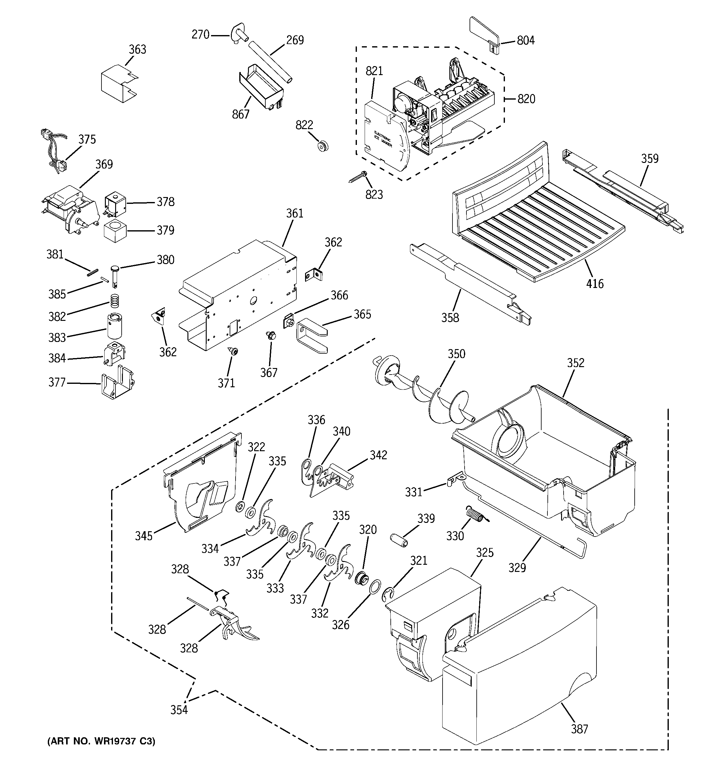 GE GSA20IEPHFWW ice maker & dispenser diagram