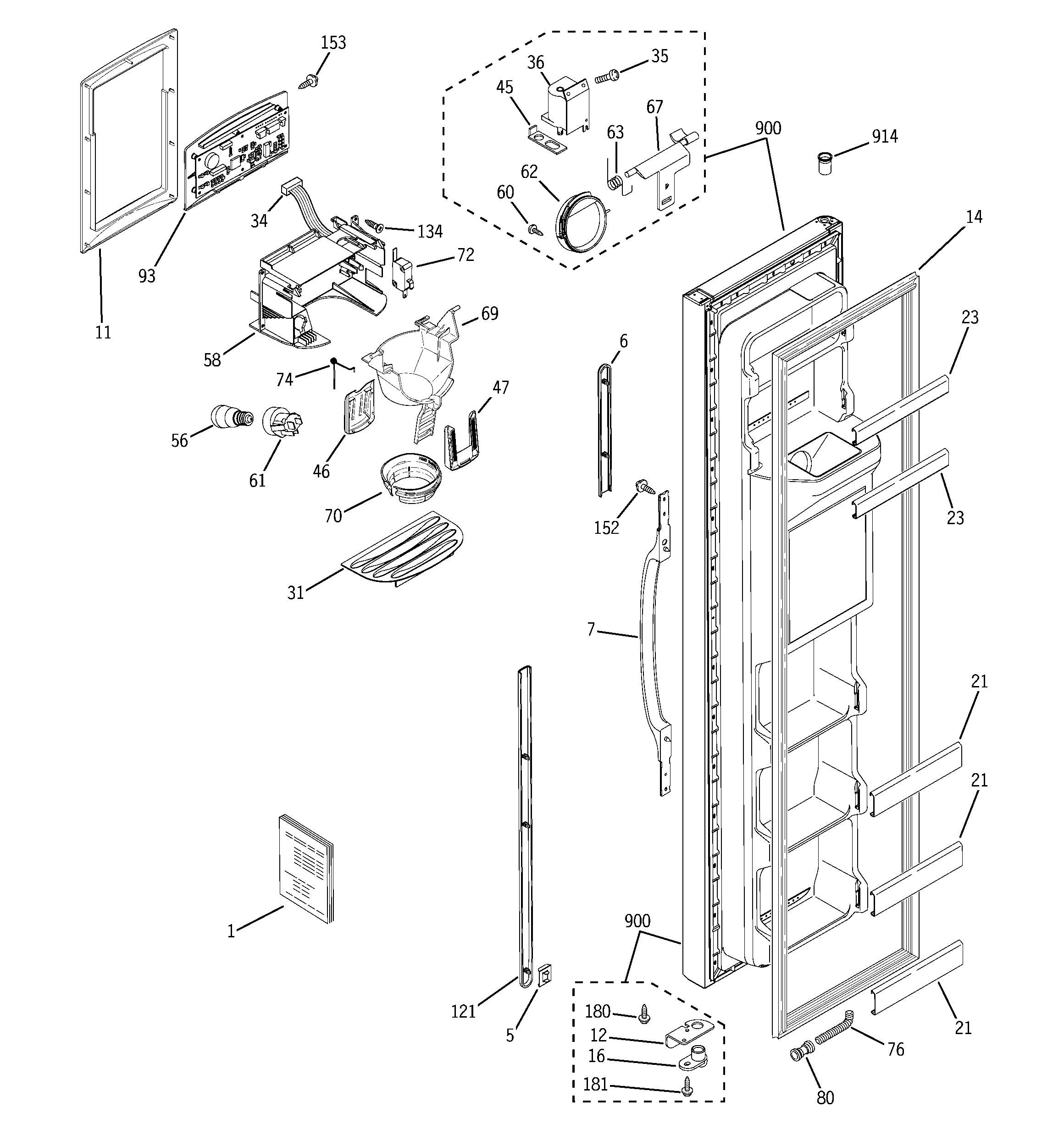 GE GSA22KEPHFBB freezer door diagram