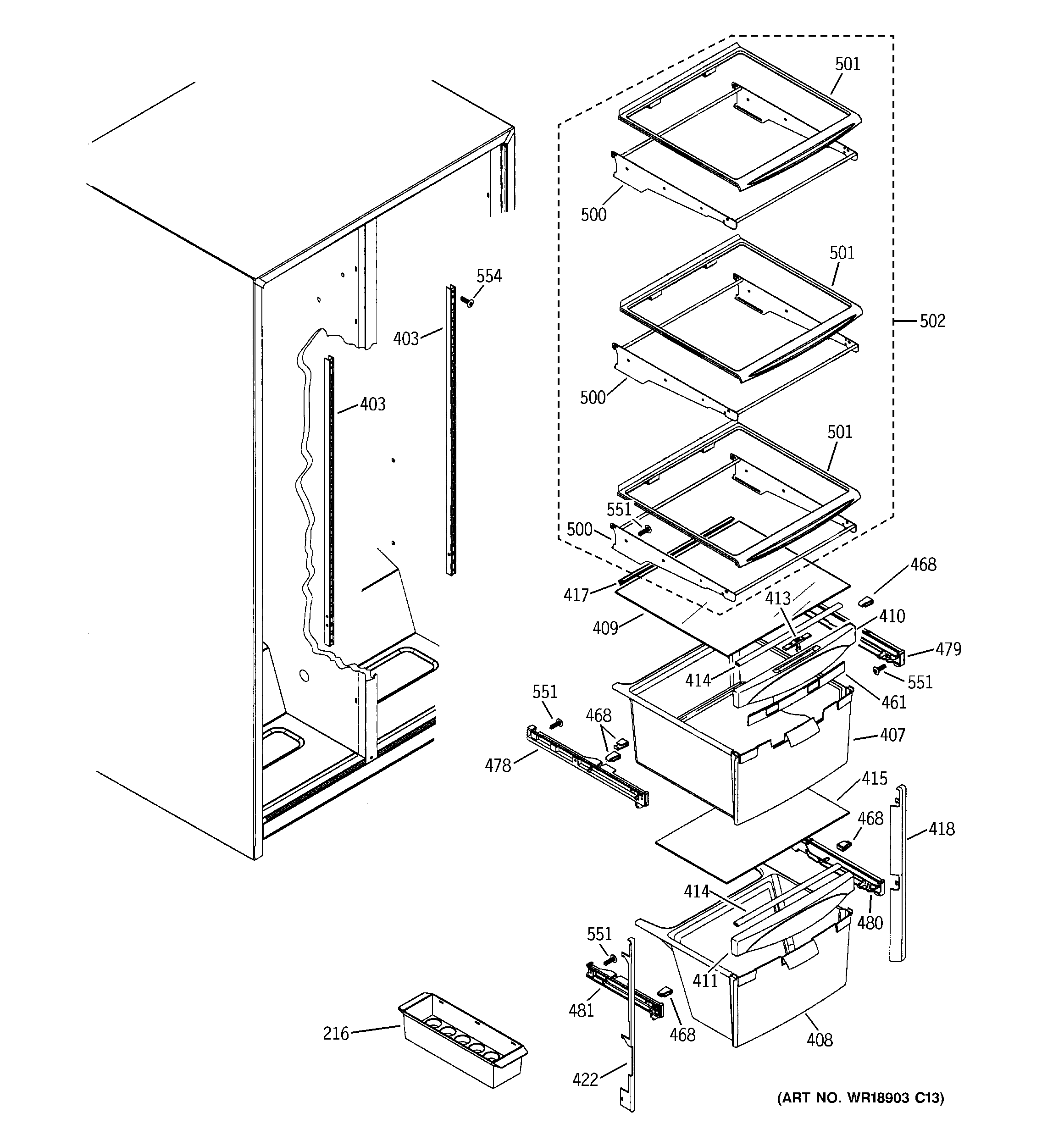 GE GSA22KEPHFBB fresh food shelves diagram