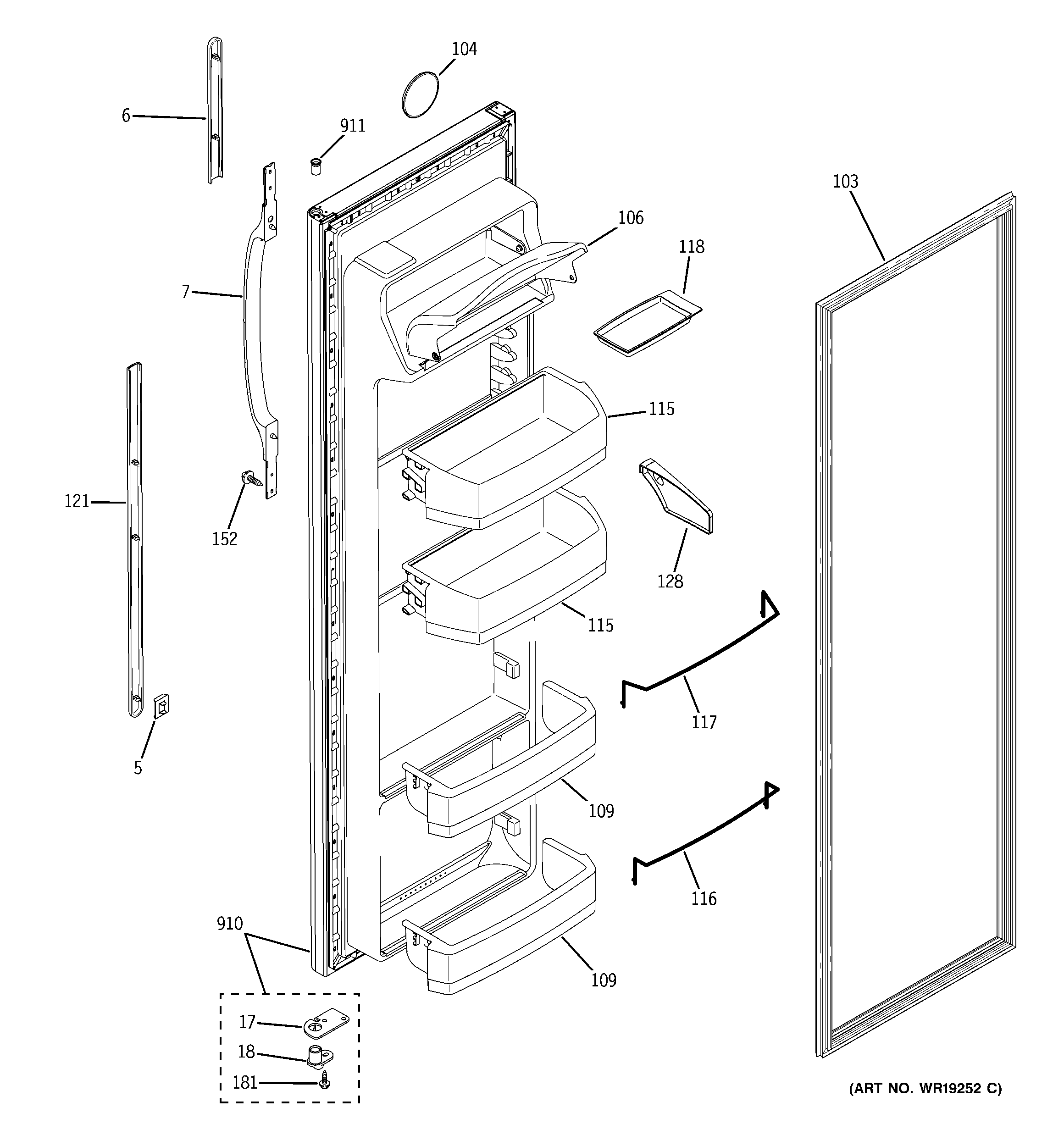 GE GSG22KEPHFWW fresh food door diagram