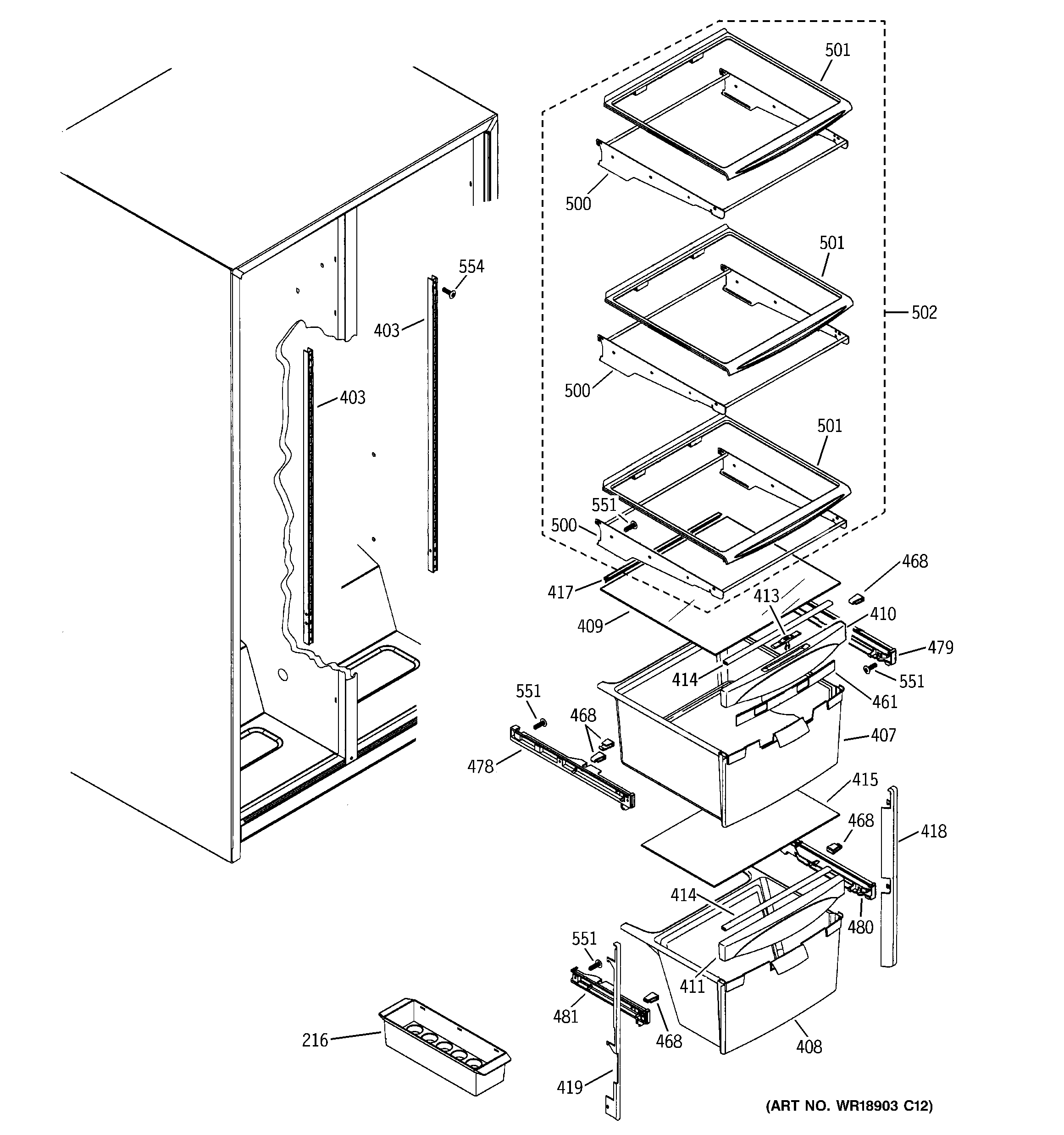 GE GSG22KEPHFWW fresh food shelves diagram