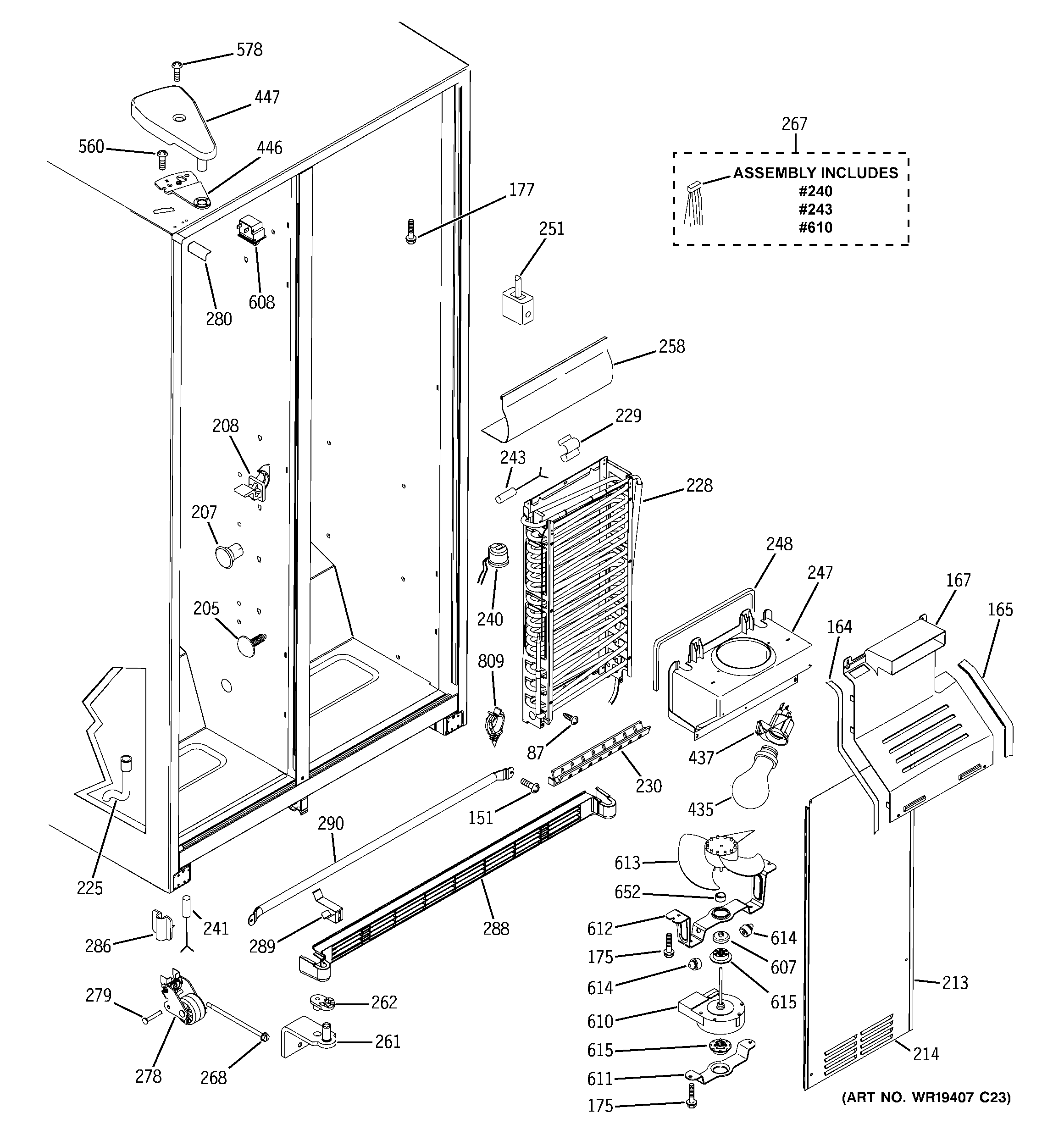 GE GSH25JFREWW freezer section diagram