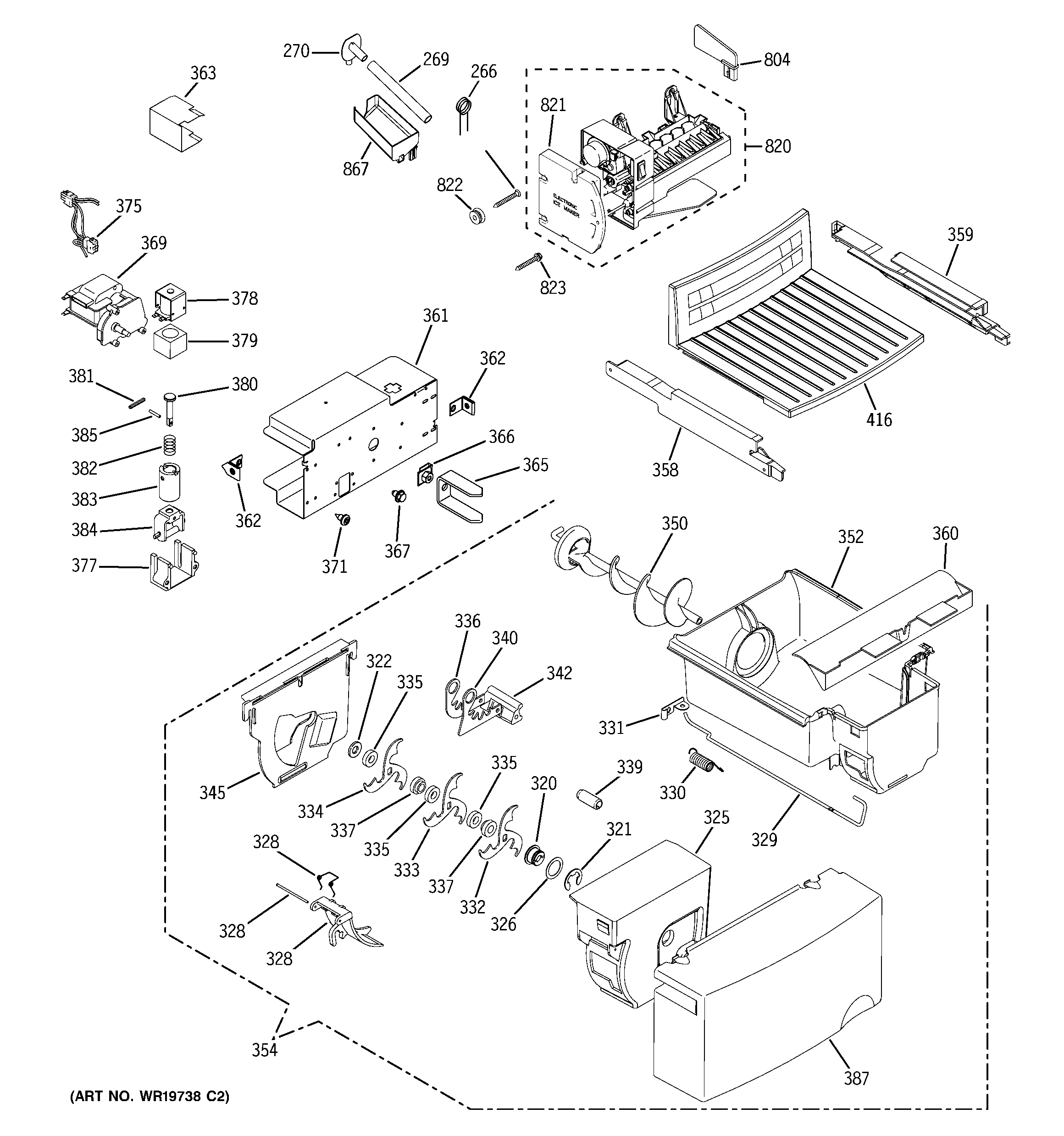 GE GSH25JFREWW ice maker & dispenser diagram