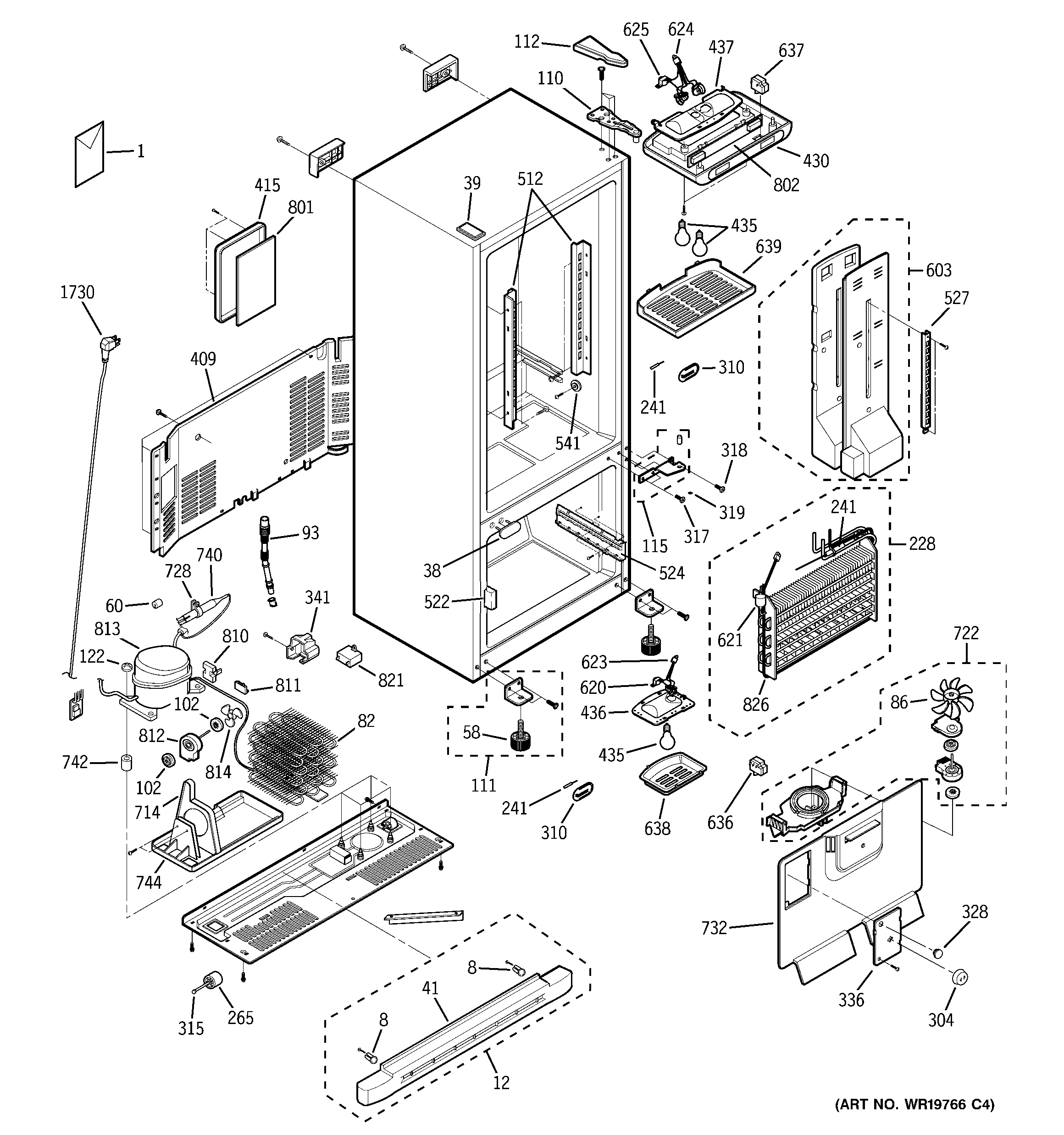 GE GBS22HBRAWW cabinet diagram