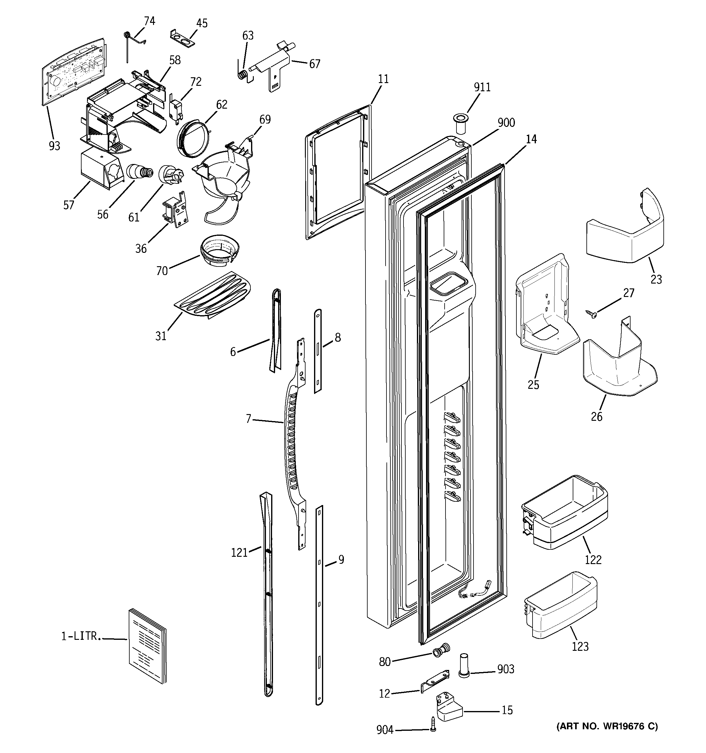 GE ESF25LGRCWW freezer door diagram