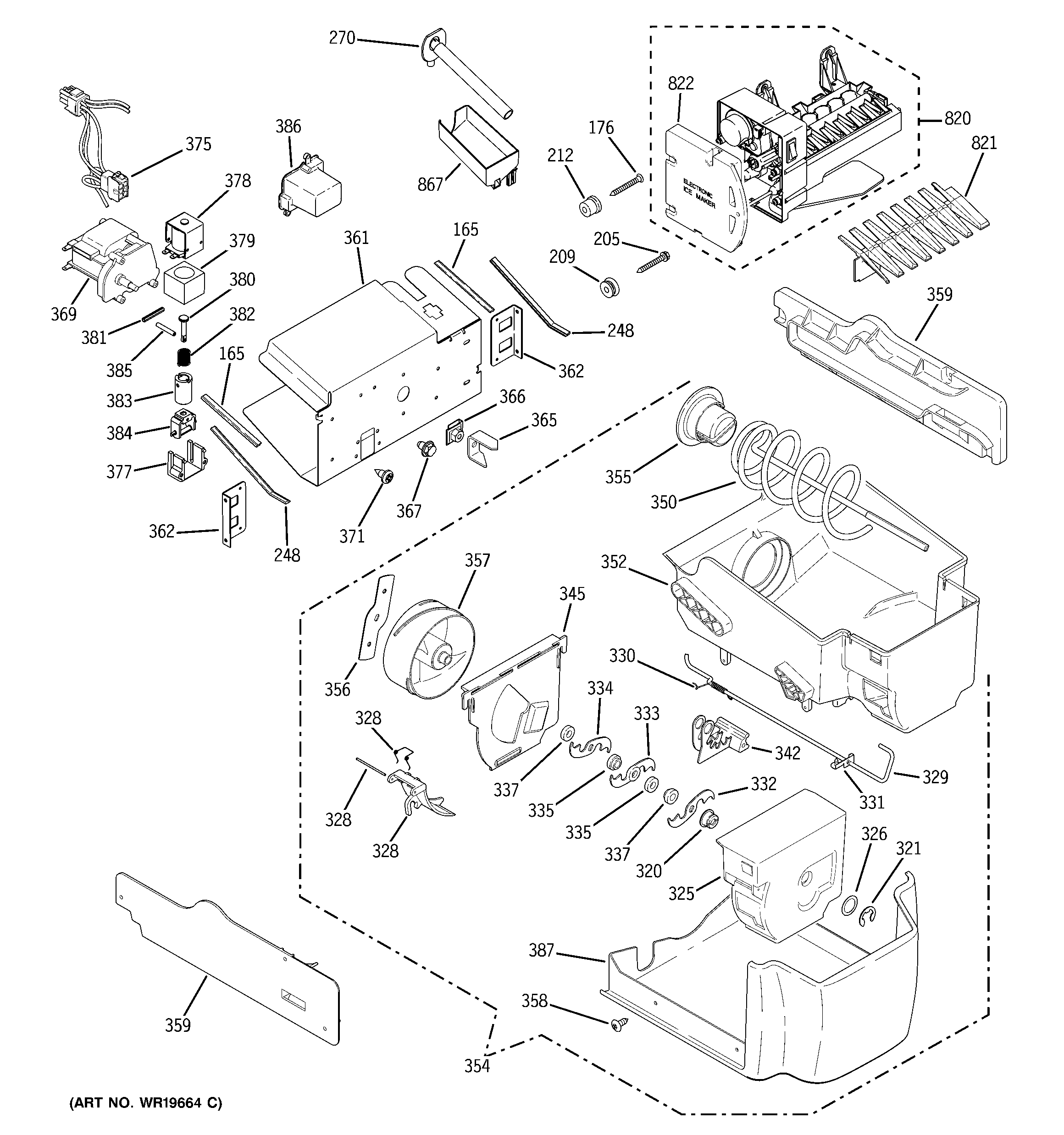 GE ESF25LGRCWW ice maker & dispenser diagram