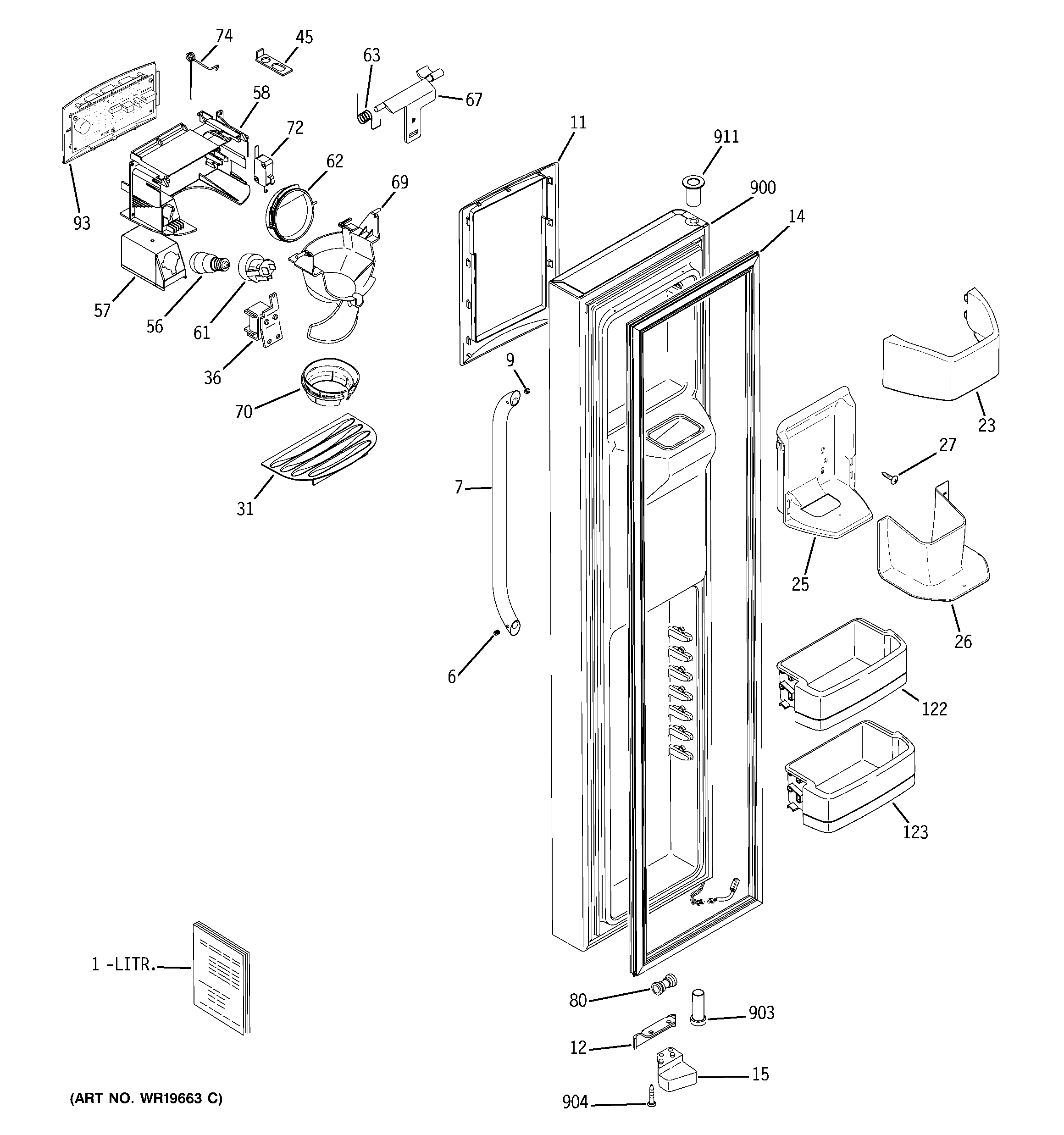 GE ESS25LSRCSS freezer door diagram