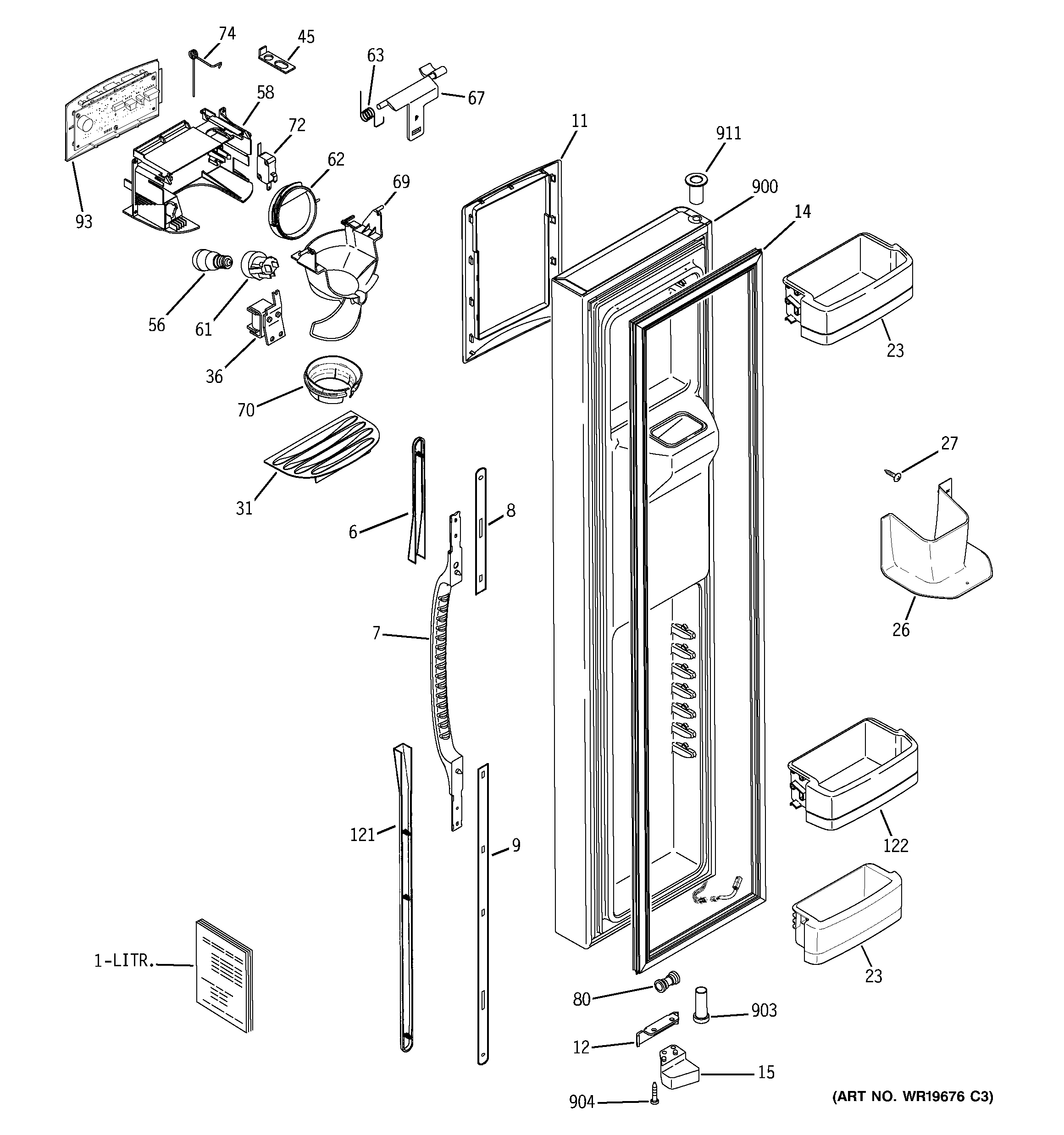 GE GCR23UDPCWW freezer door diagram