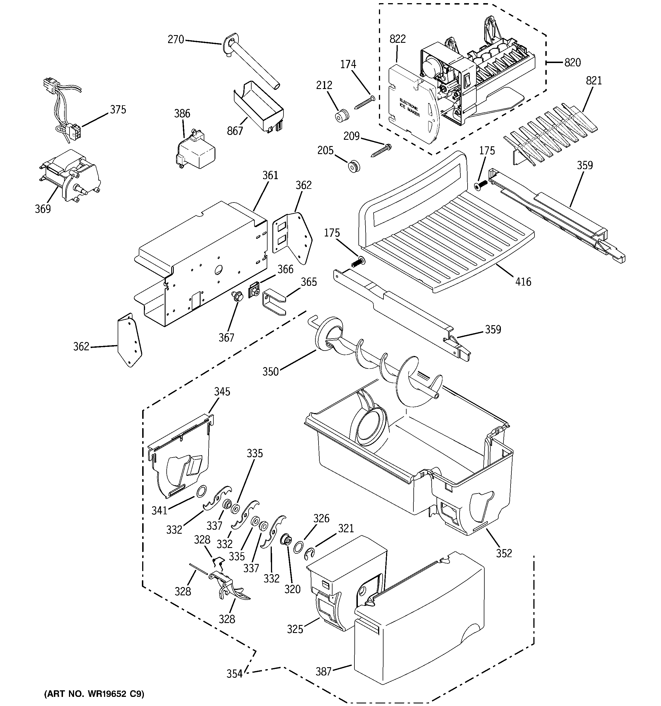 GE GCR23UDPCWW ice maker & dispenser diagram