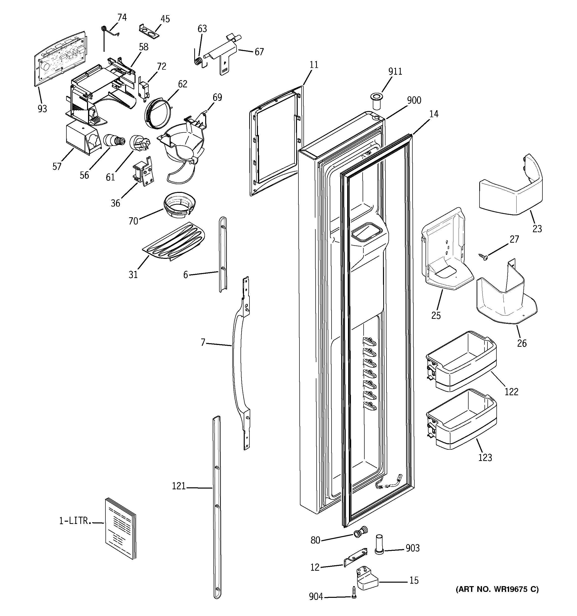 GE GSF25XGRCWW freezer door diagram