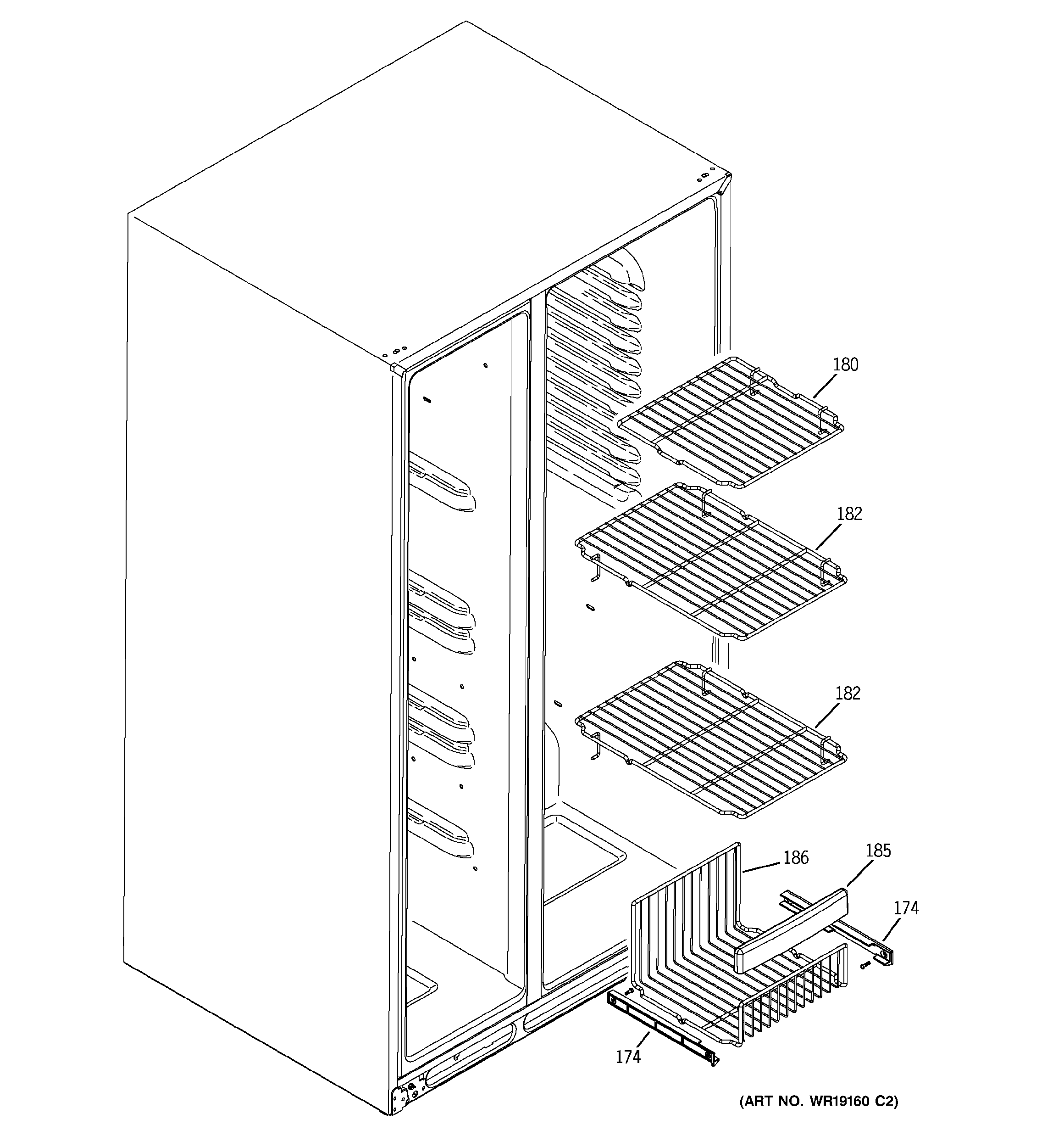 GE GSS25XSRCSS freezer shelves diagram
