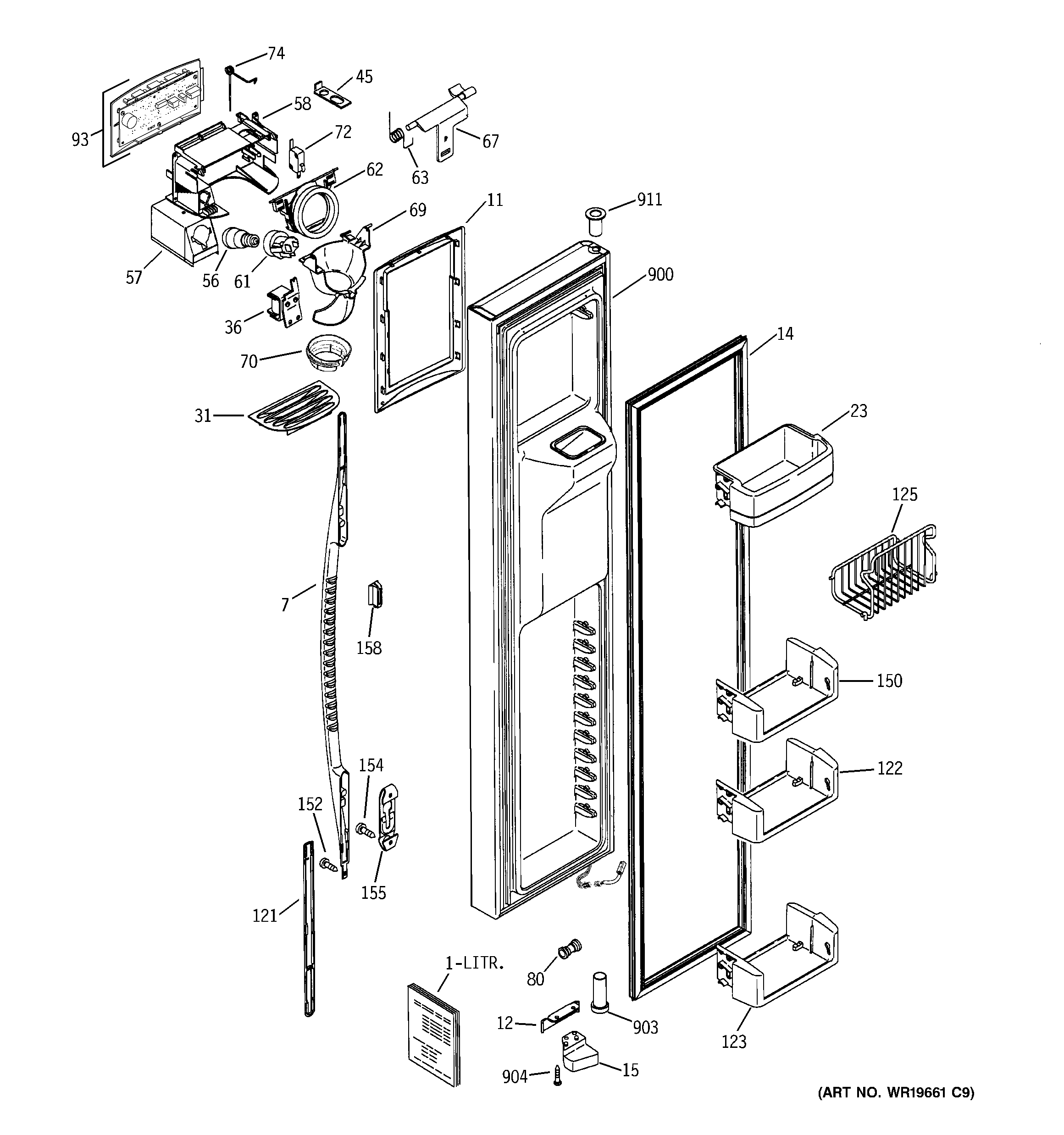 GE PCG23MISAFWW freezer door diagram