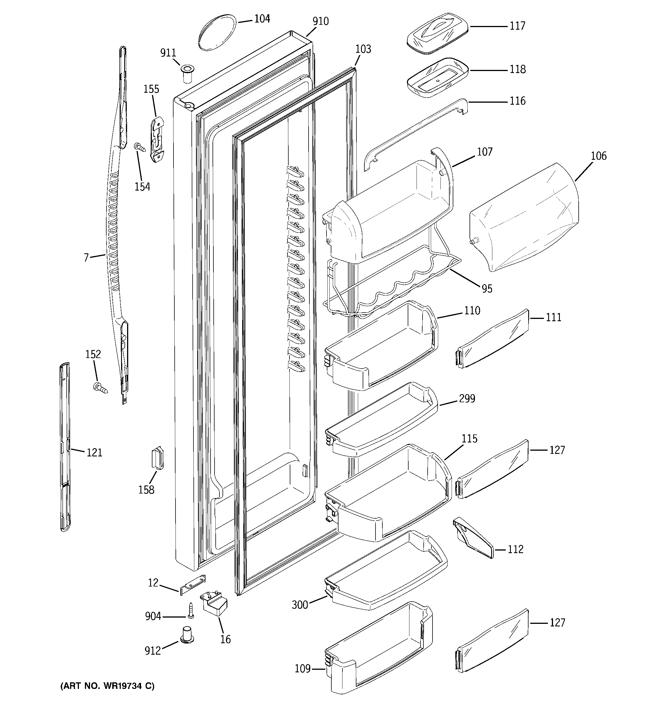 GE PCG23MISAFWW fresh food door diagram