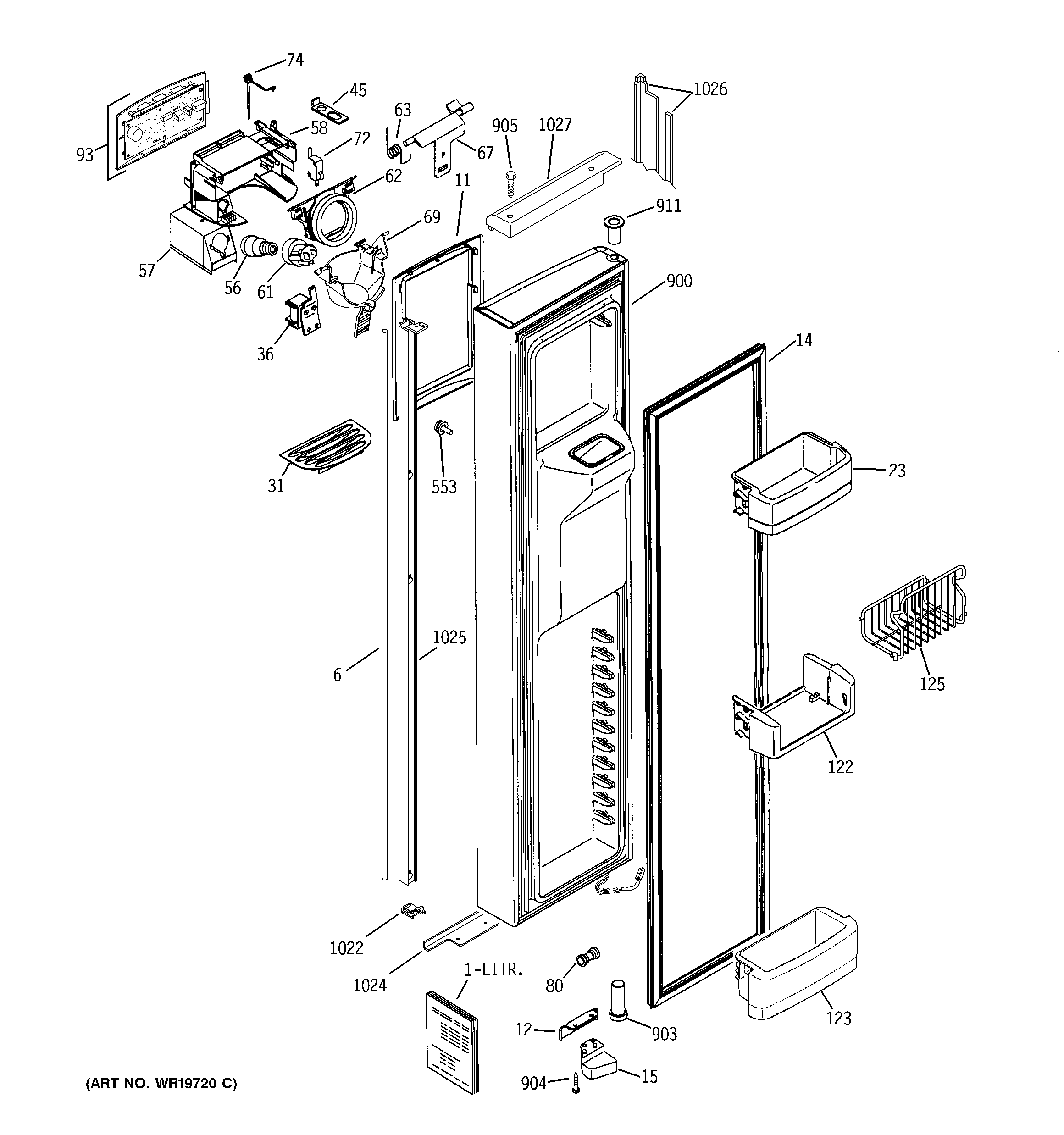 GE PIG23MISAFBB freezer door diagram