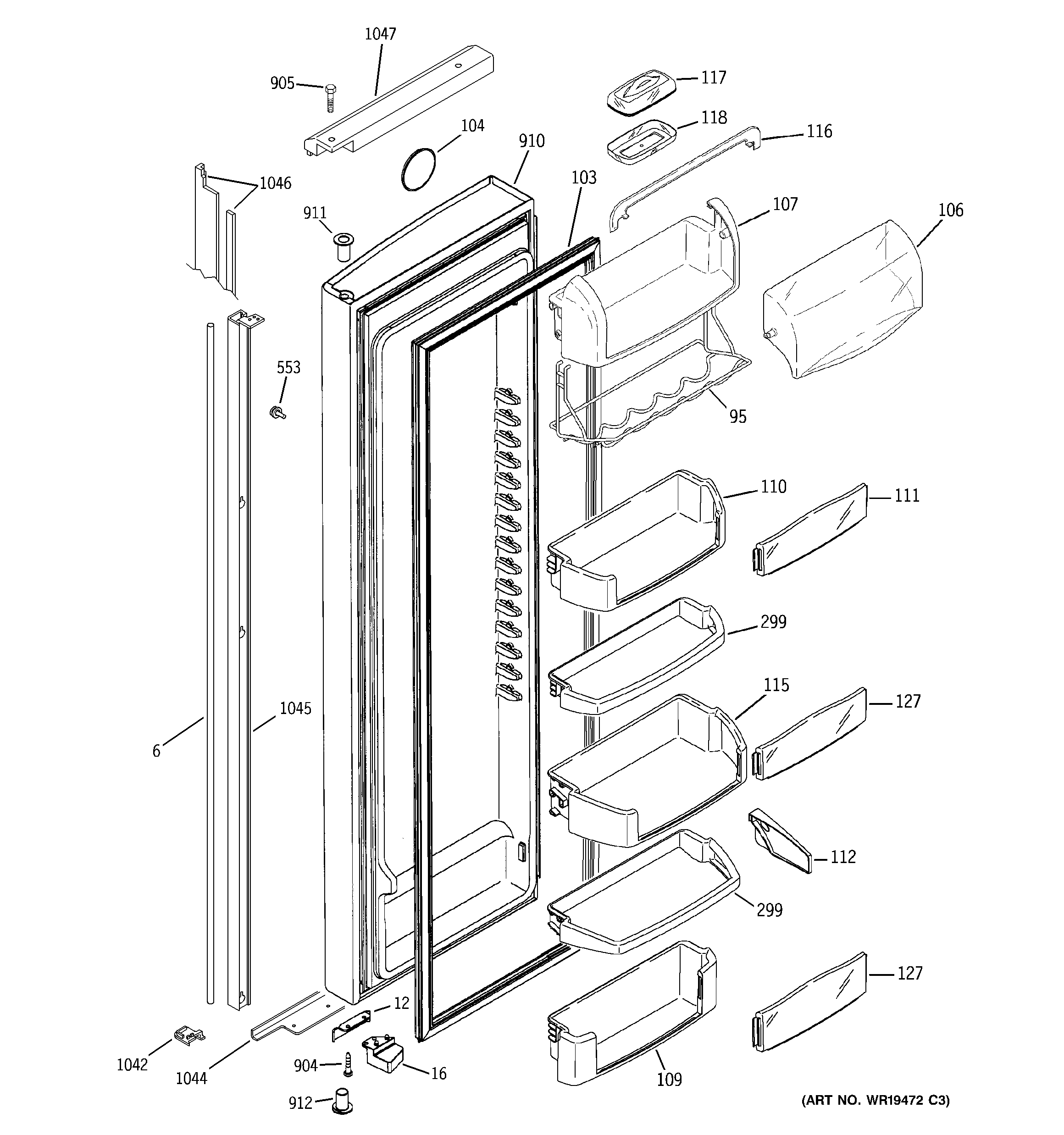 GE PIG23MISAFBB fresh food door diagram