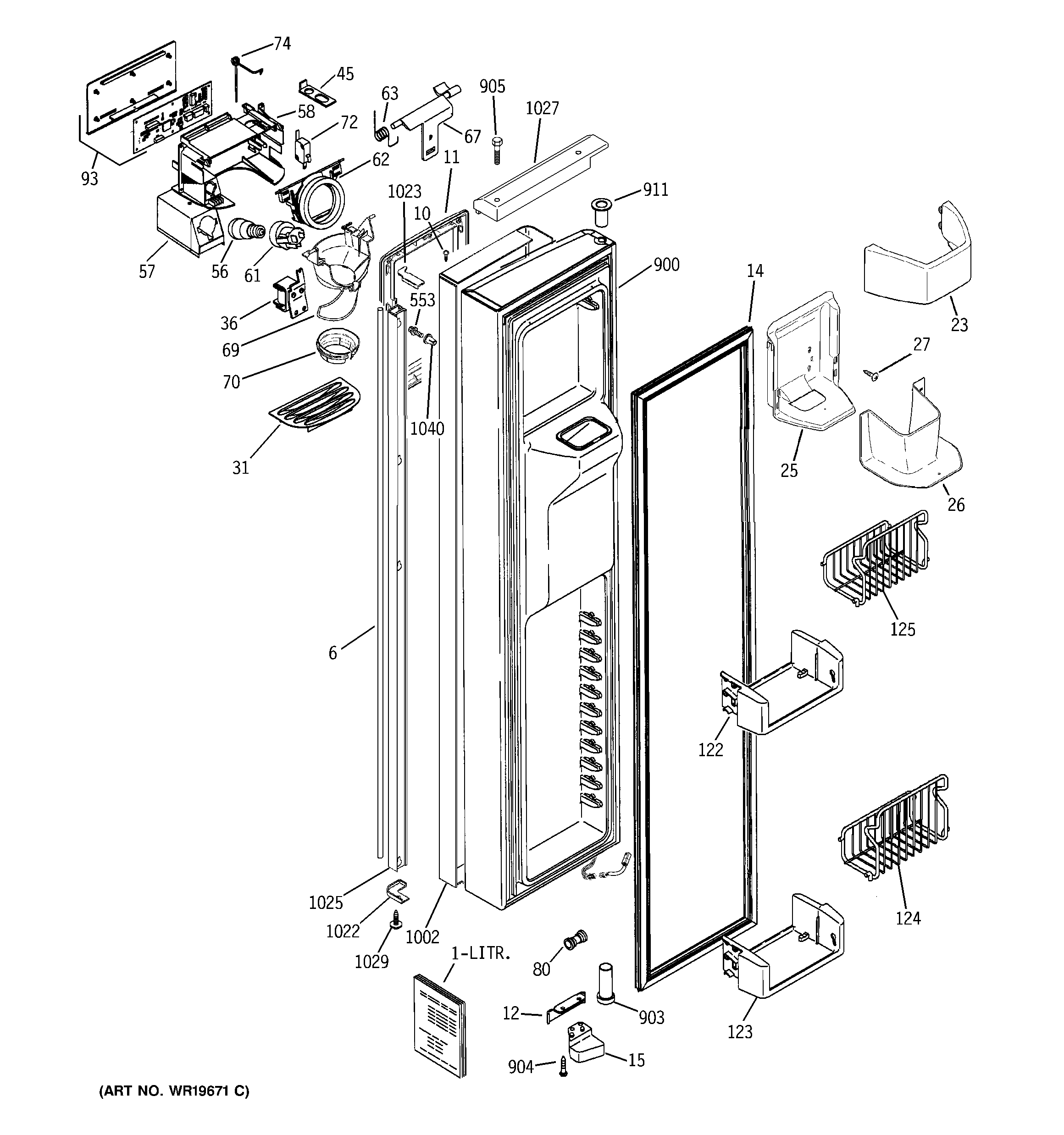 GE PSH23PSRBSV freezer door diagram