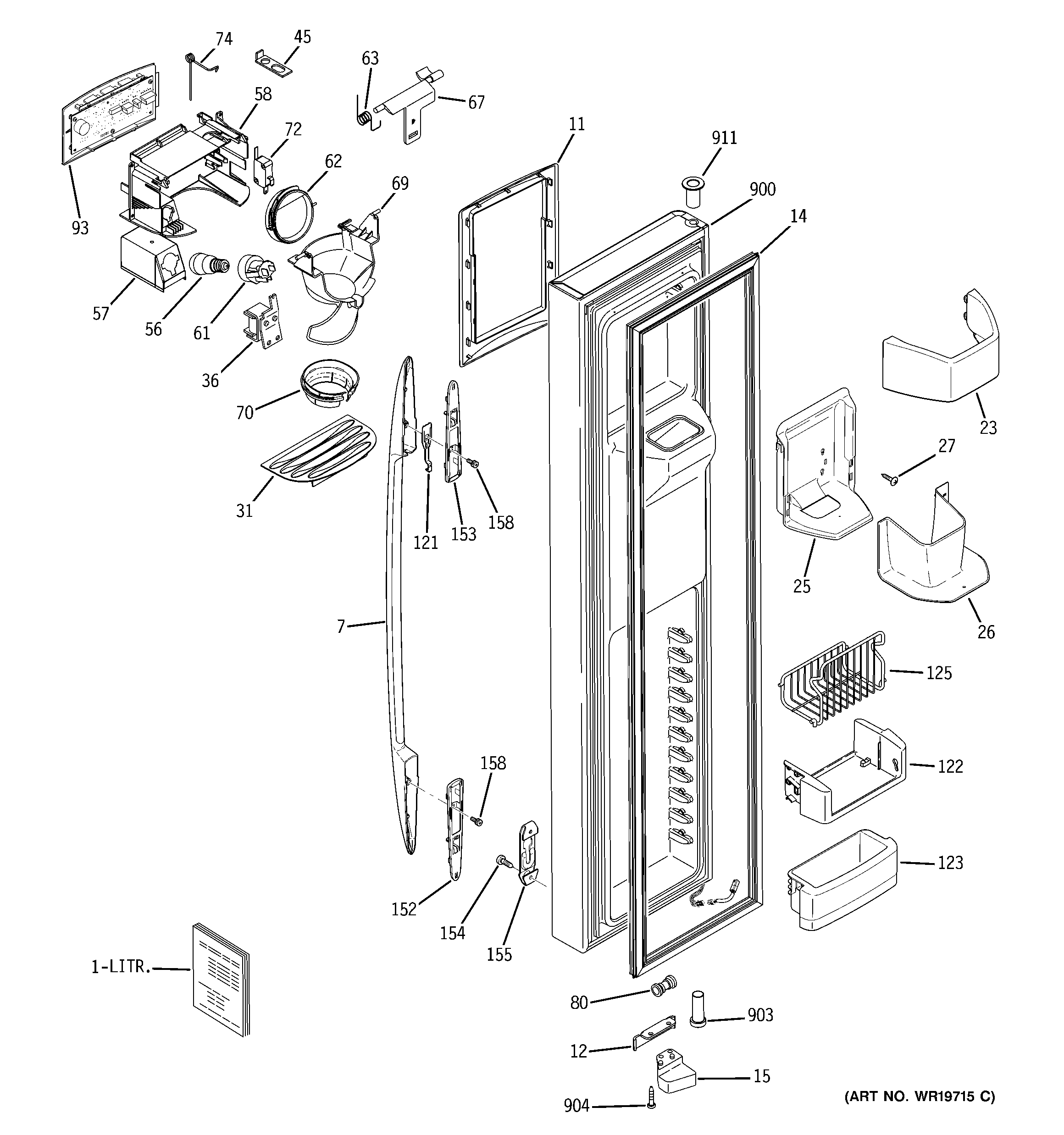 GE PSR26MSPCSS freezer door diagram