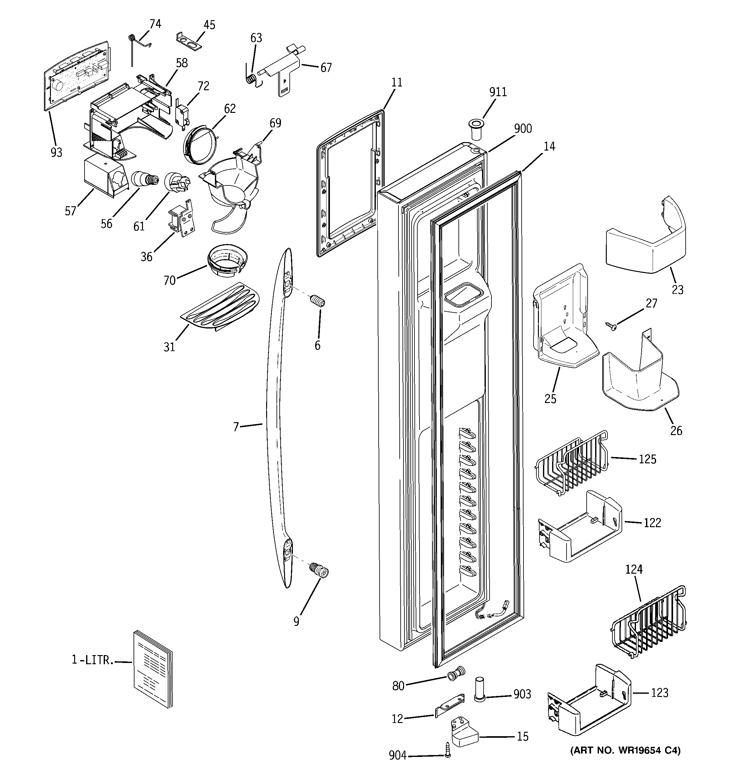 GE PSW23PSRBKSS freezer door diagram