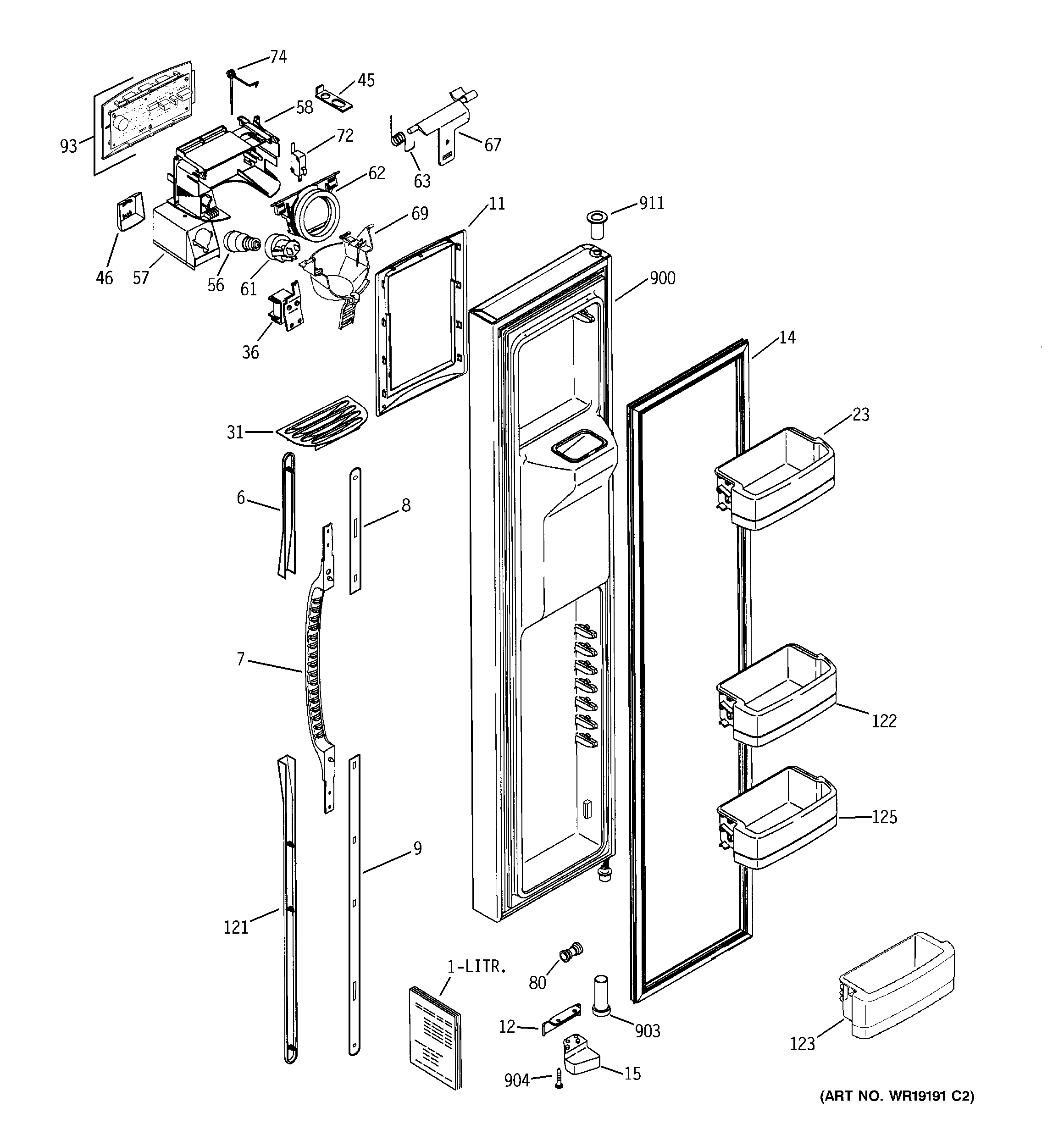 GE GCG23YEMHFWW freezer door diagram