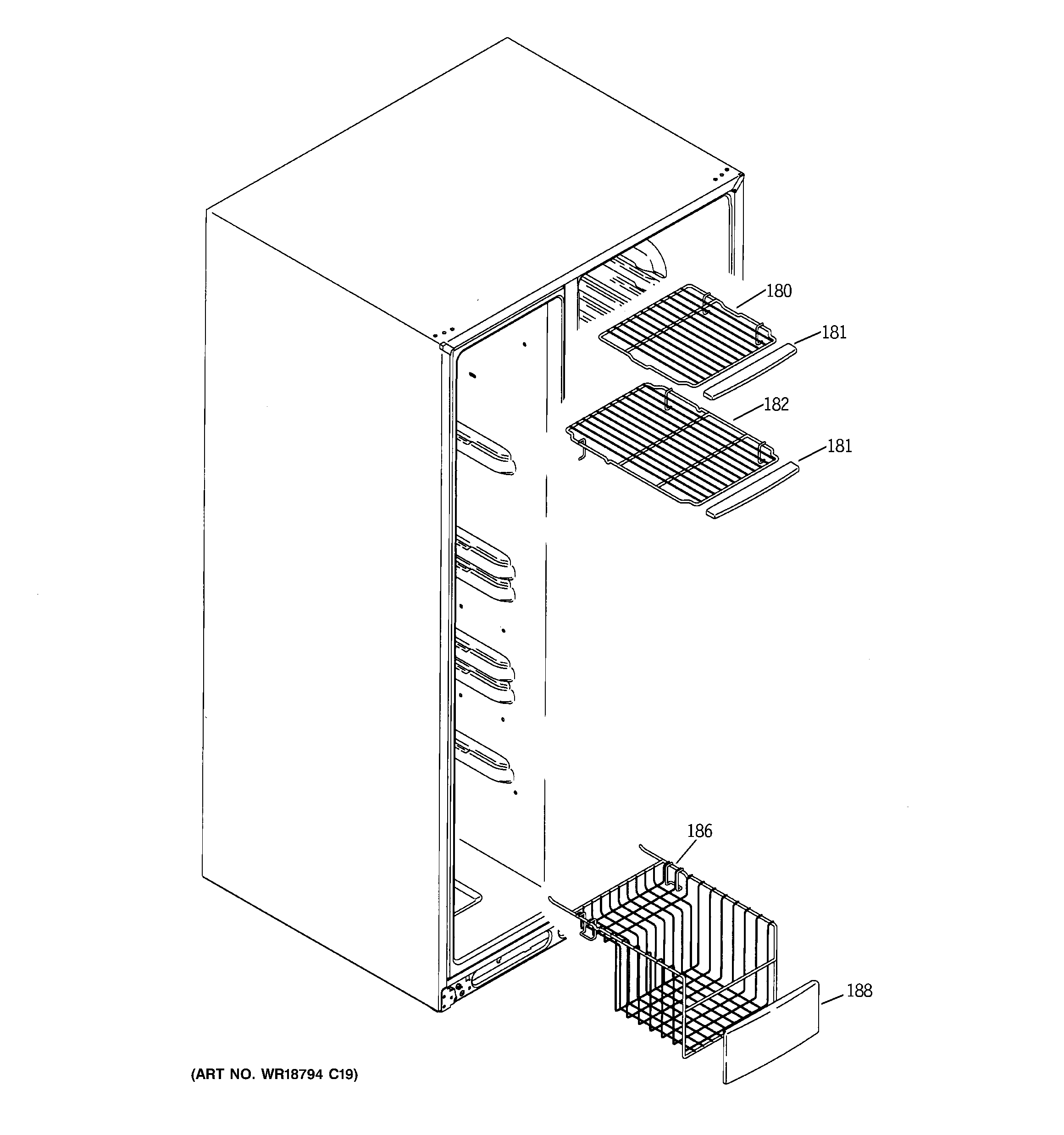 GE GCG23YEMHFWW freezer shelves diagram