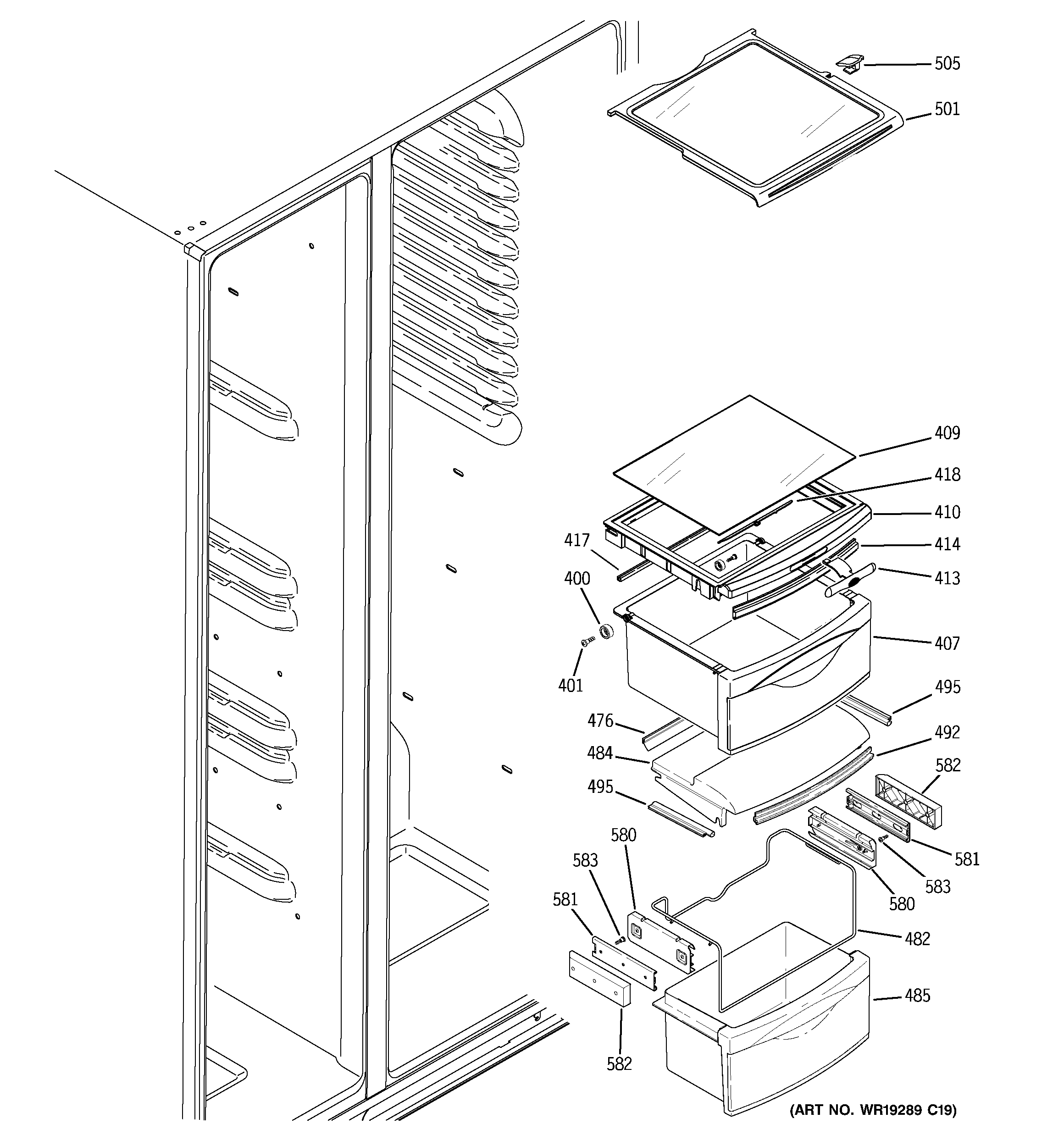 GE GCG23YEMHFWW fresh food shelves diagram