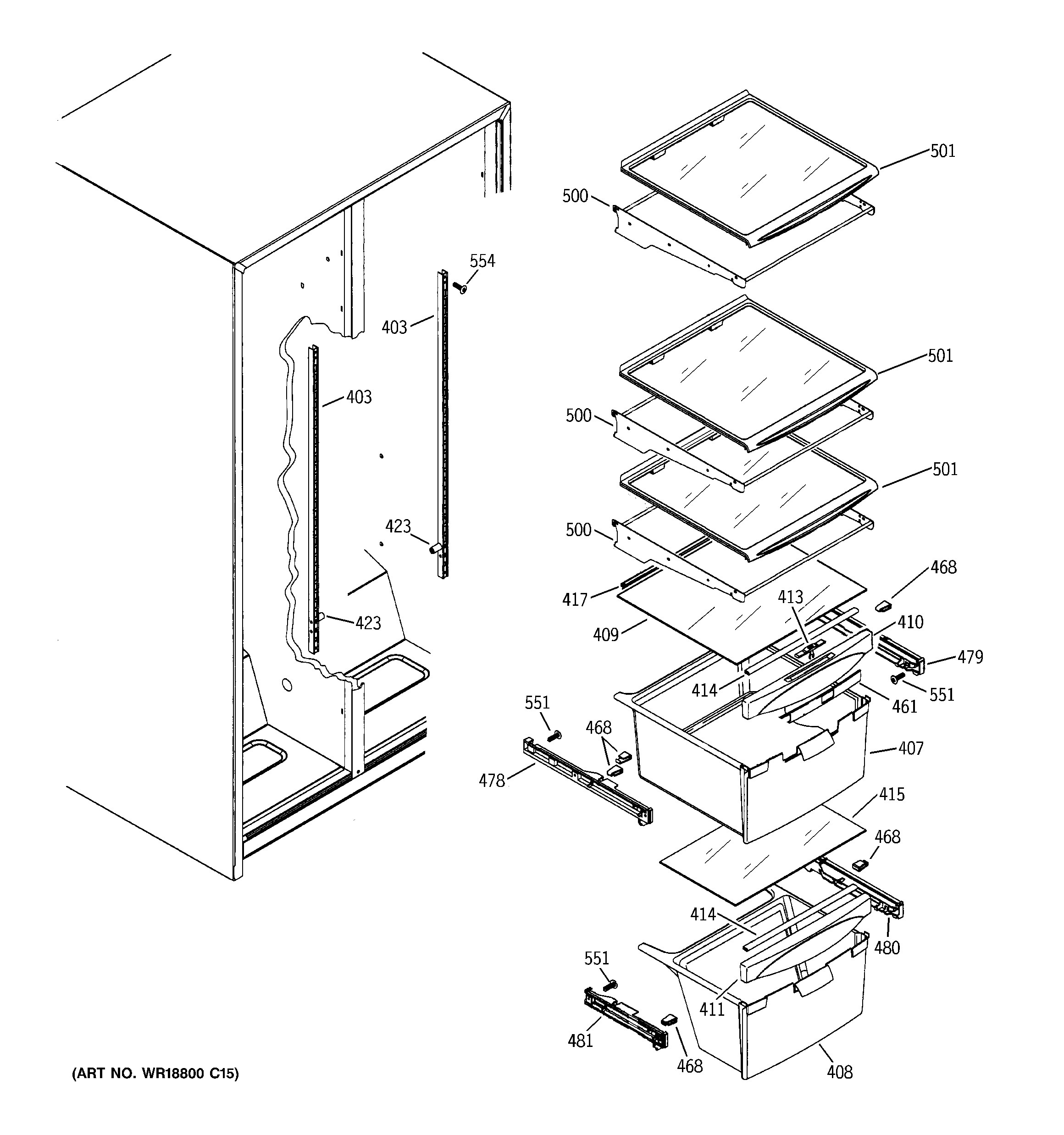 GE GSS22VFPHCC fresh food shelves diagram