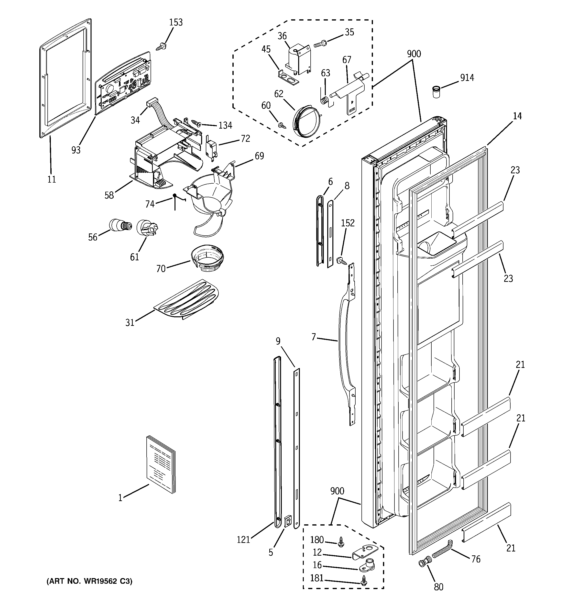 GE GSS25WGPHBB freezer door diagram