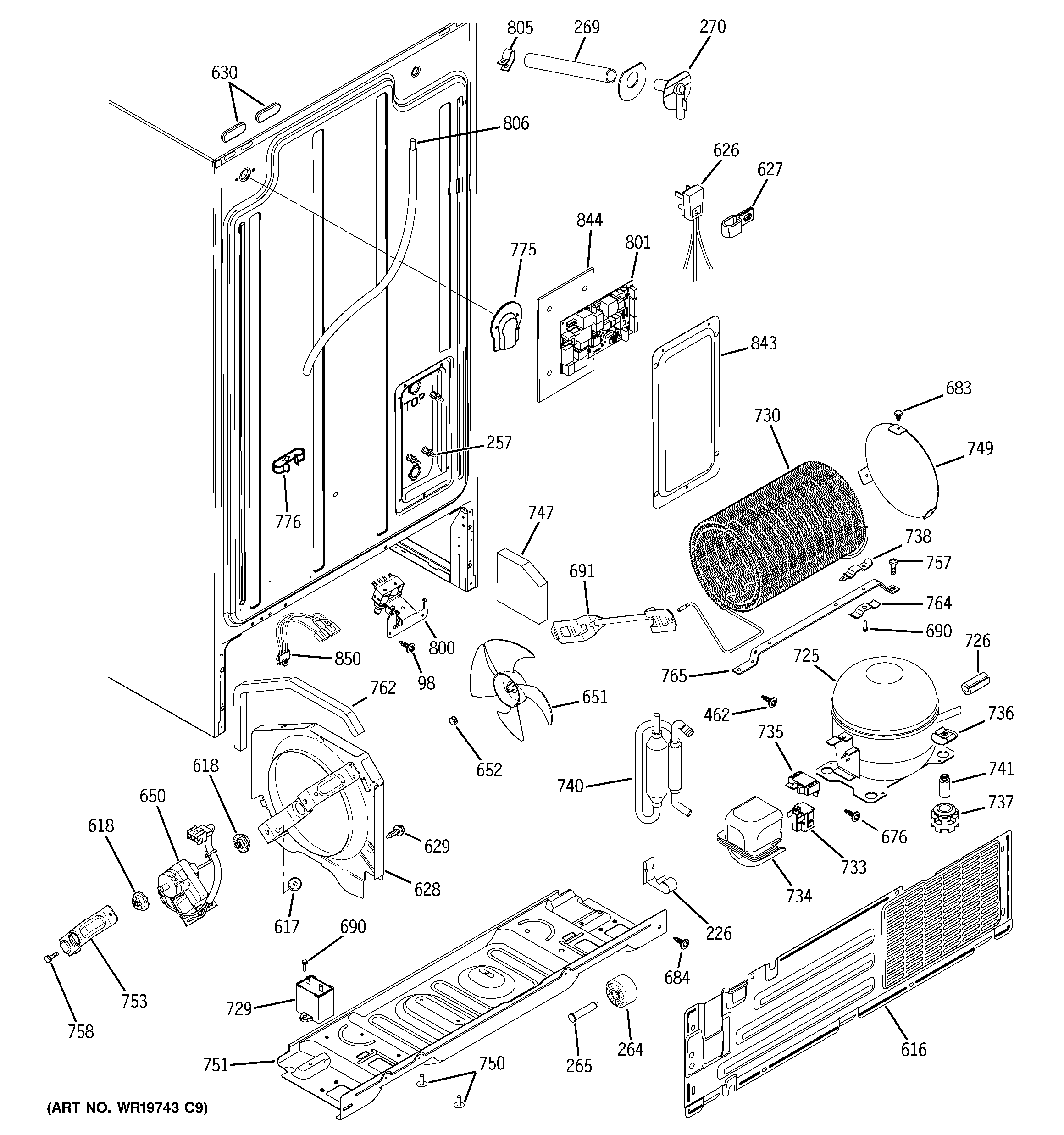 GE GSS25WGPHBB sealed system & mother board diagram