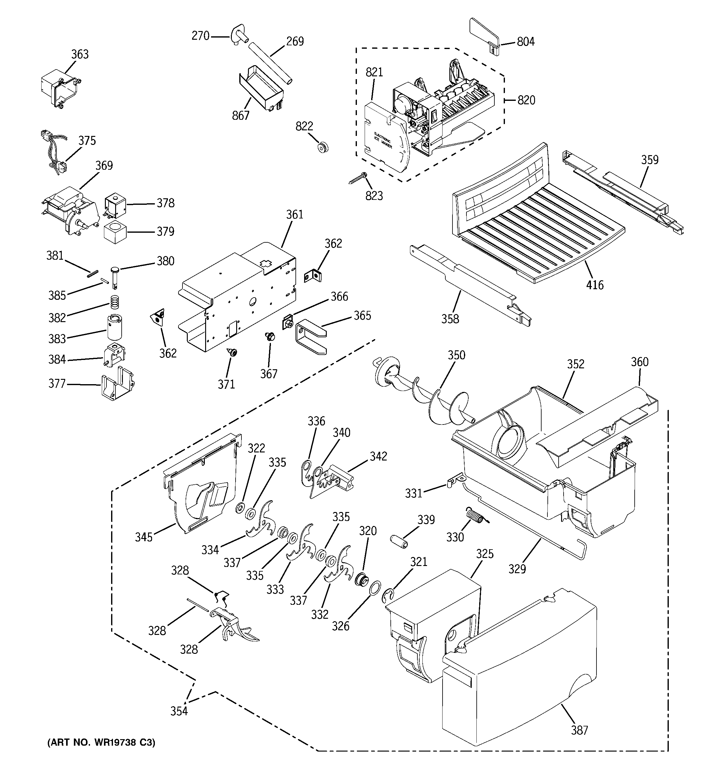 GE GST25IFPHCC ice maker & dispenser diagram