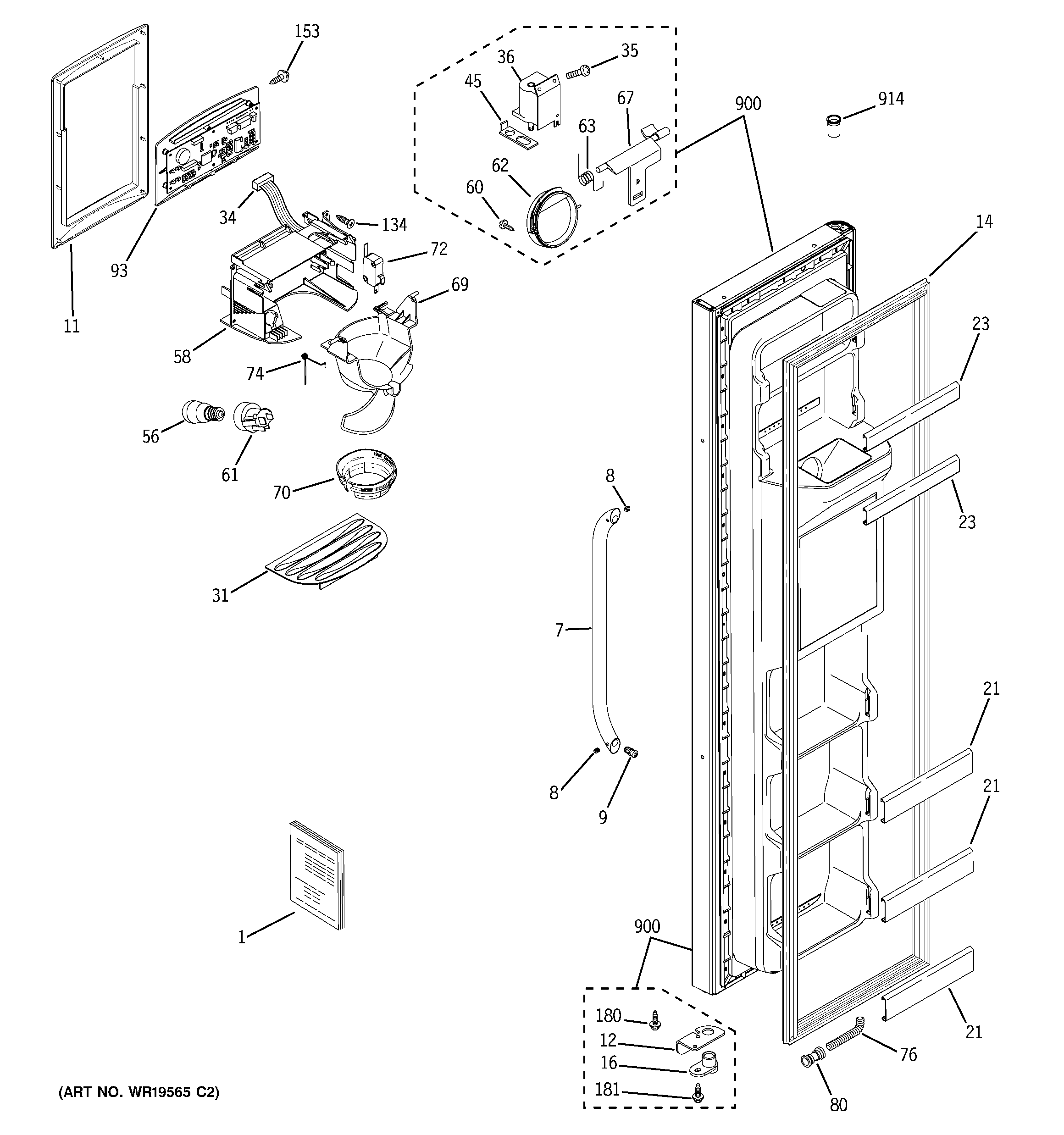 GE GSS25JSRESS freezer door diagram