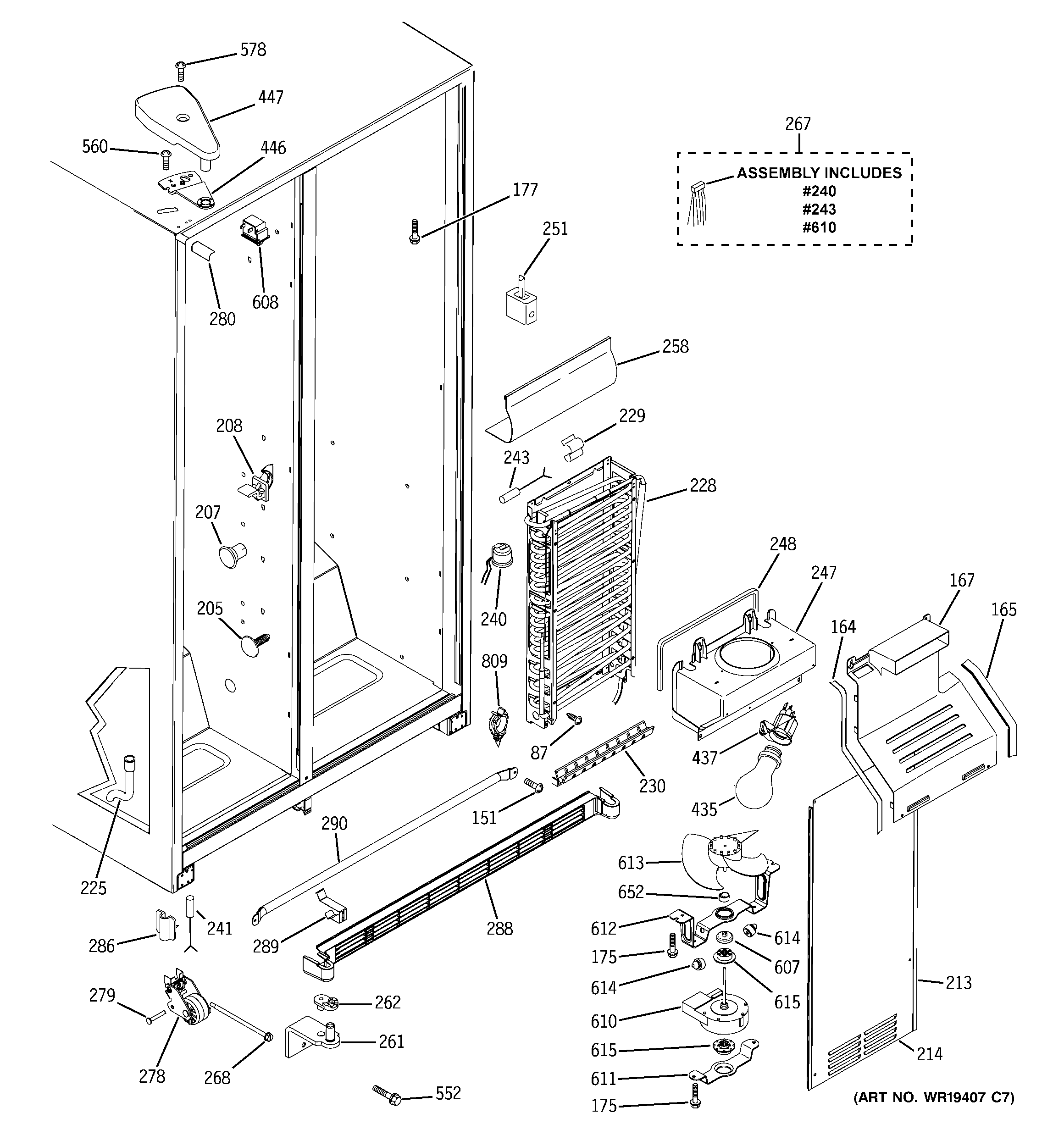 GE GSS25UFPHWW freezer section diagram