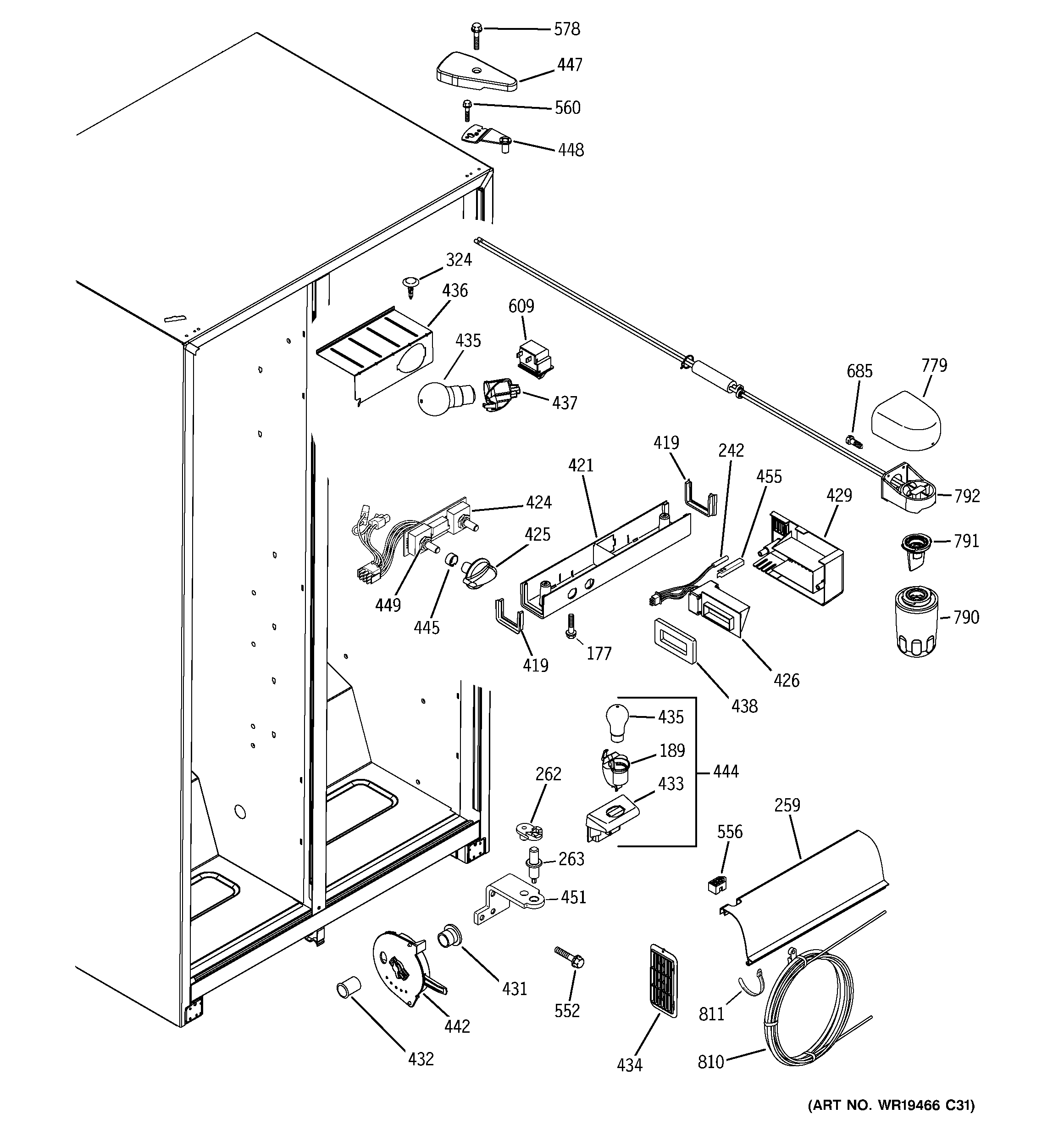 GE GSS25UFPHWW fresh food section diagram