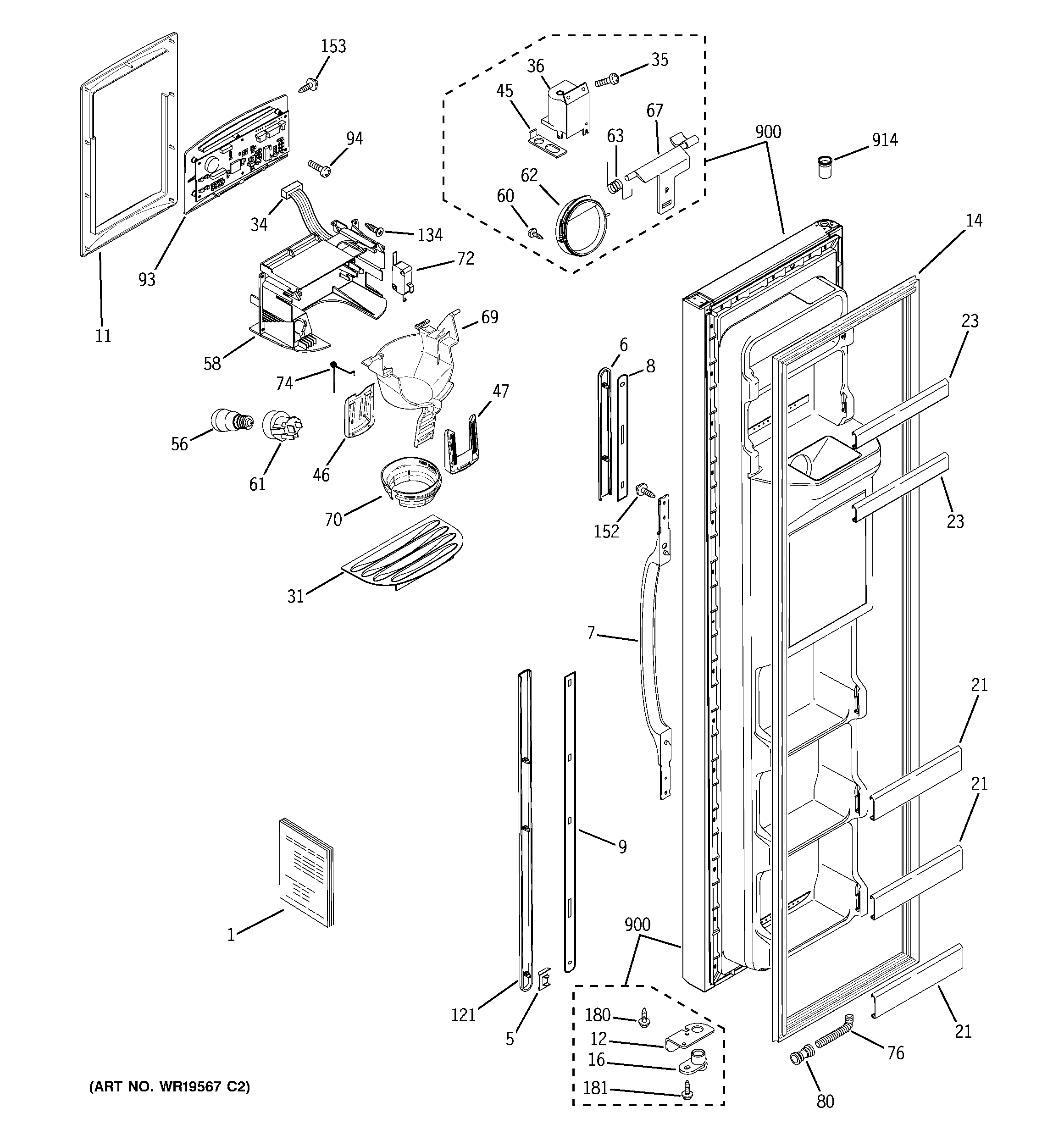 GE PSG22MIPHFBB freezer door diagram