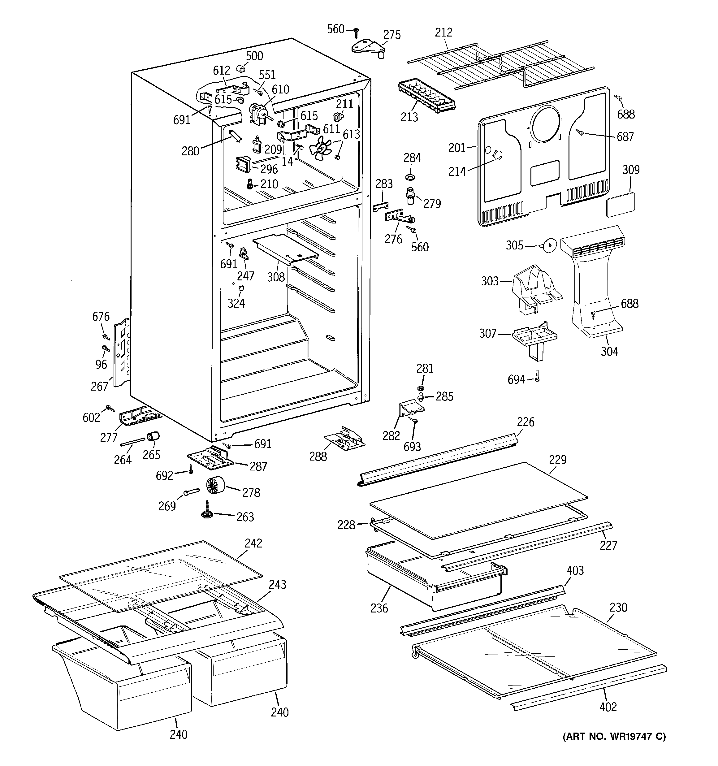 GE GTS16GBSERWW cabinet diagram
