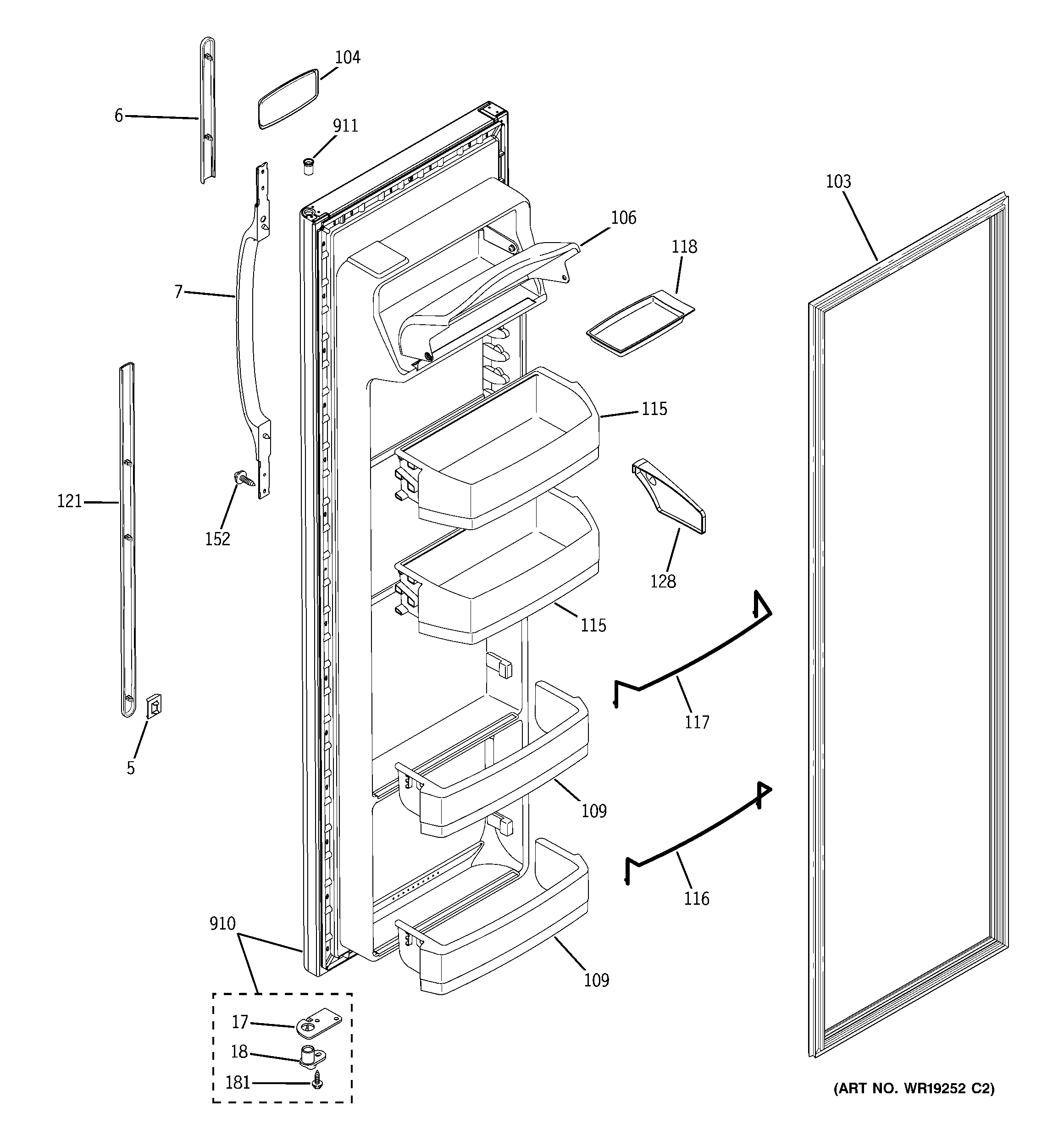 GE PSA22MIPHFWW fresh food door diagram