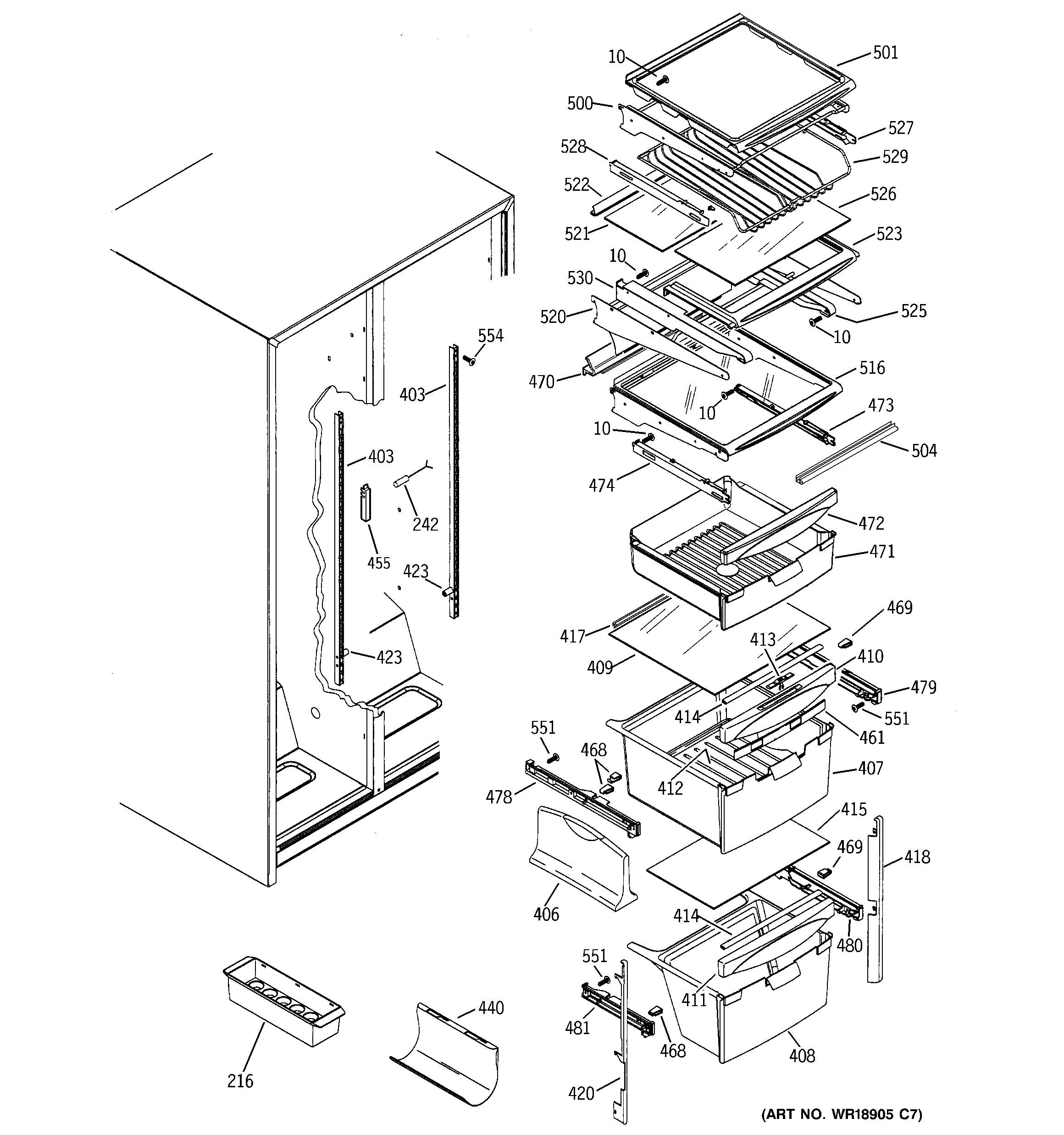 GE PSA22MIPHFWW fresh food shelves diagram