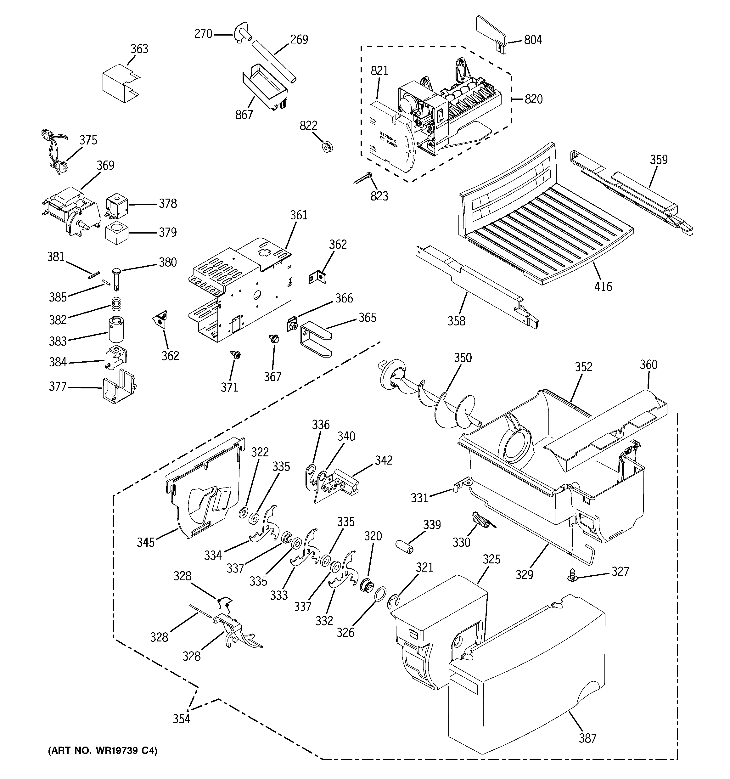 GE GSS22JEREWW ice maker & dispenser diagram