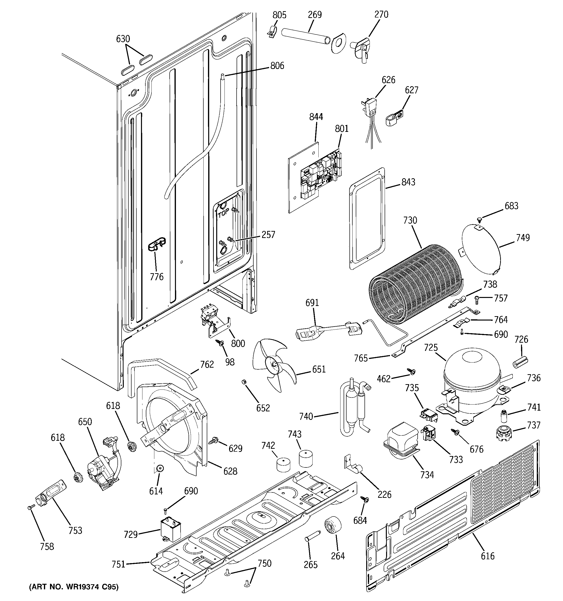 GE GSS22JEREWW sealed system & mother board diagram