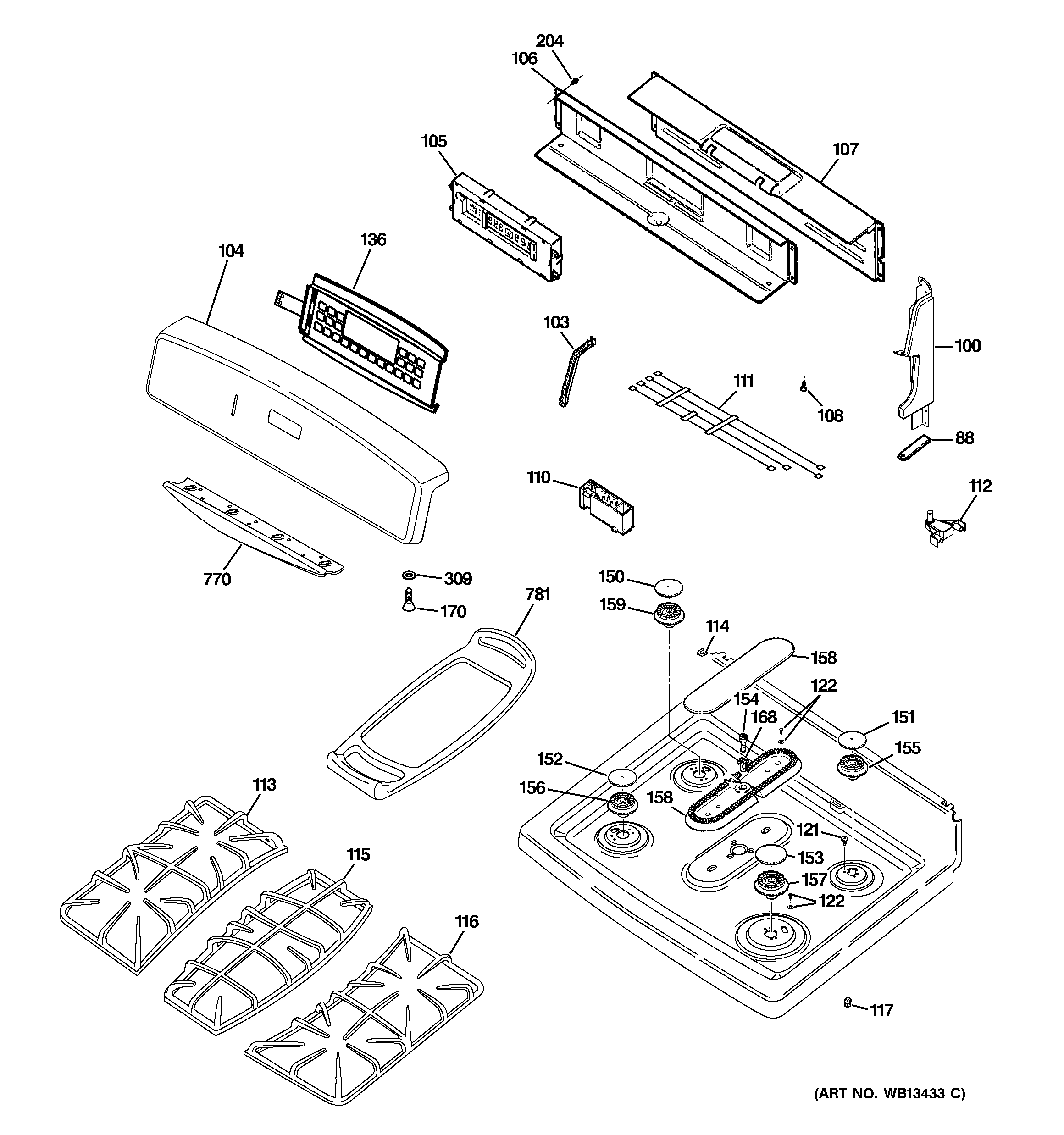GE JGB908CEK1CC control panel & cooktop diagram
