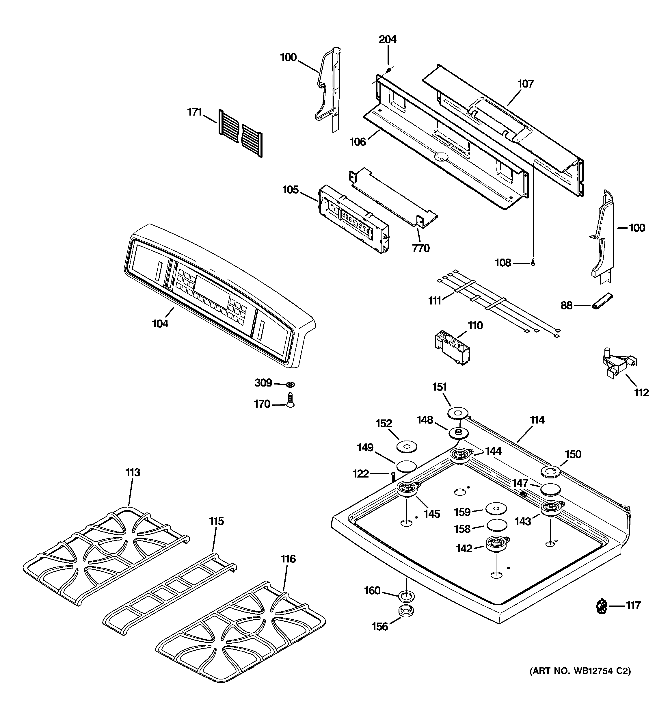 GE JGB928KEK1CC control panel & cooktop diagram