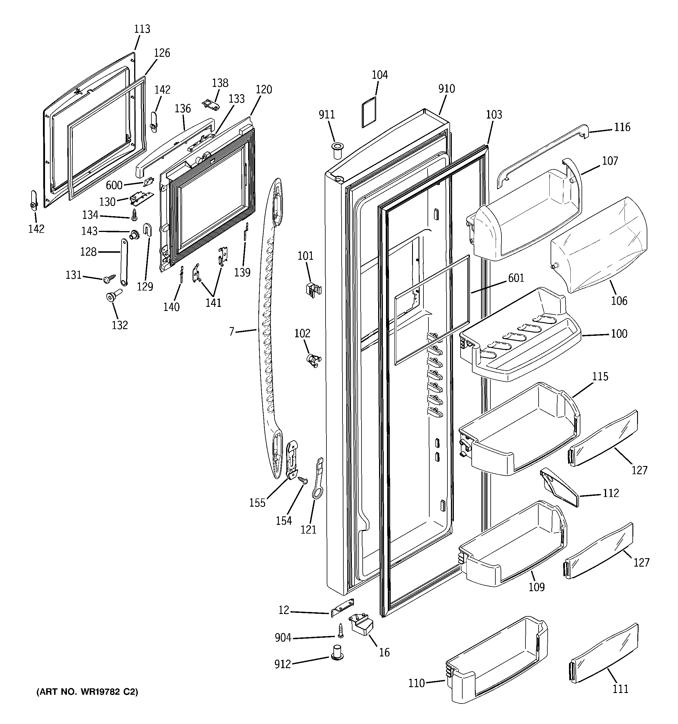 GE PSC23NHSAWW fresh food door diagram