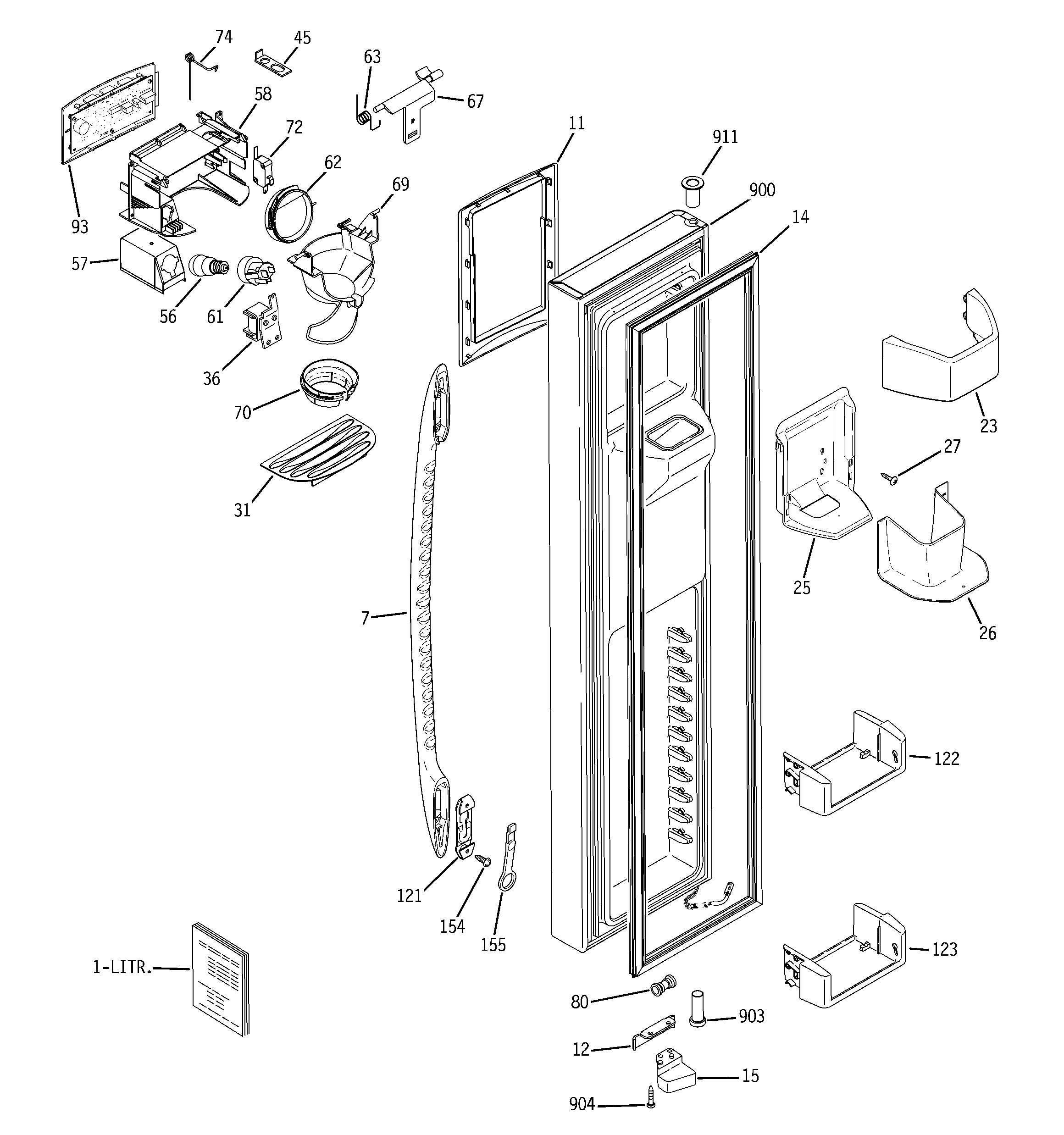 GE PSS26LGSACC freezer door diagram