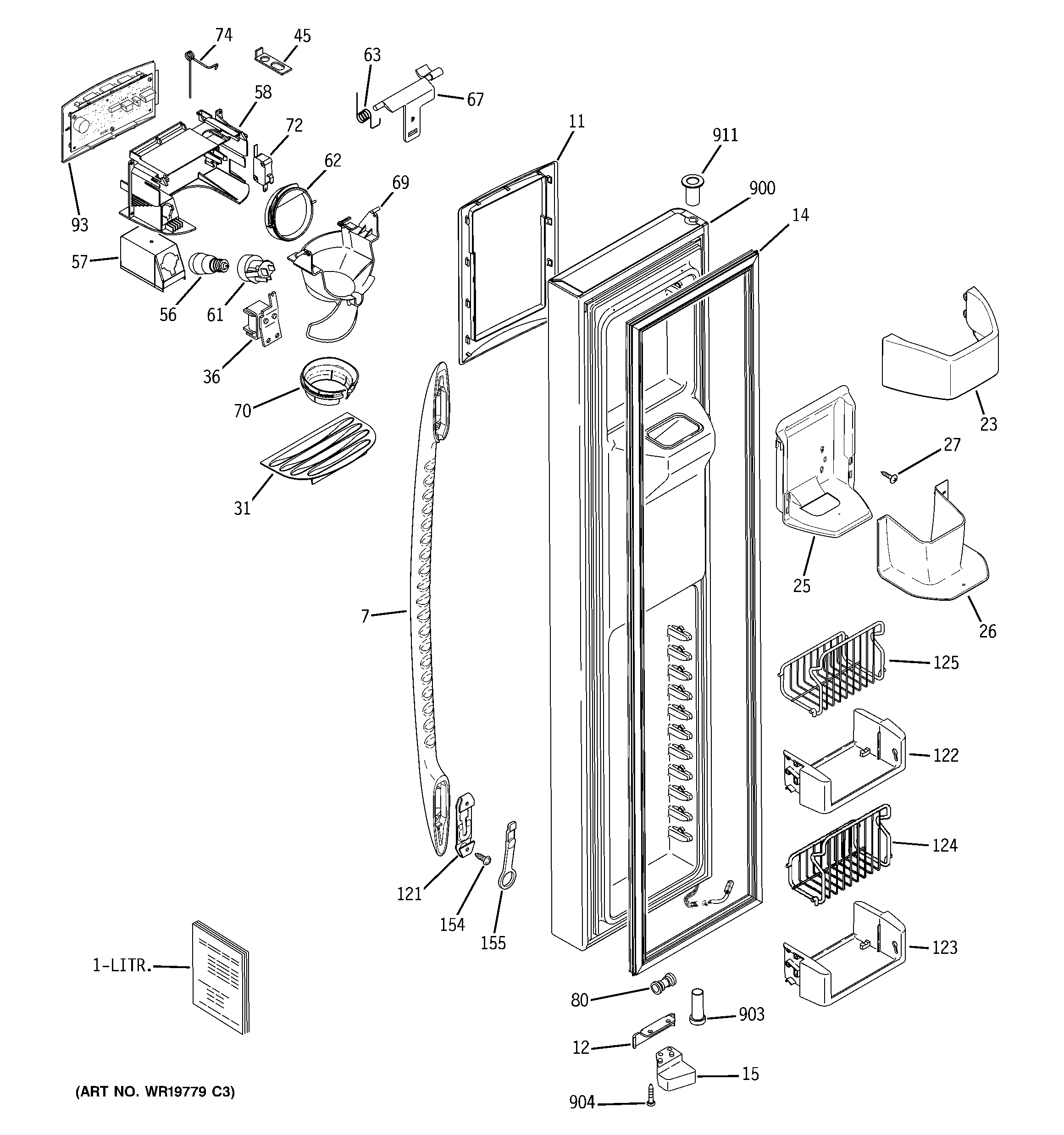 GE PSS26NGSAWW freezer door diagram