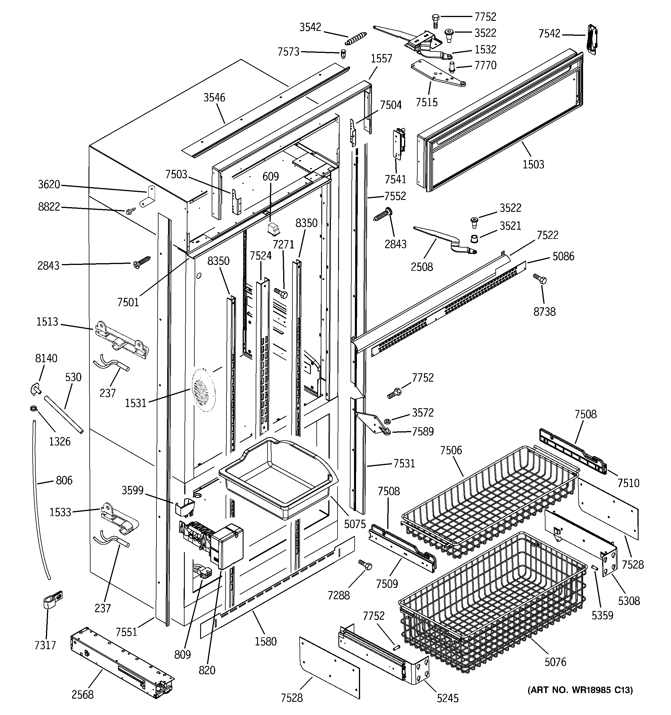 GE ZIC360NMARH freezer section, trim & components diagram