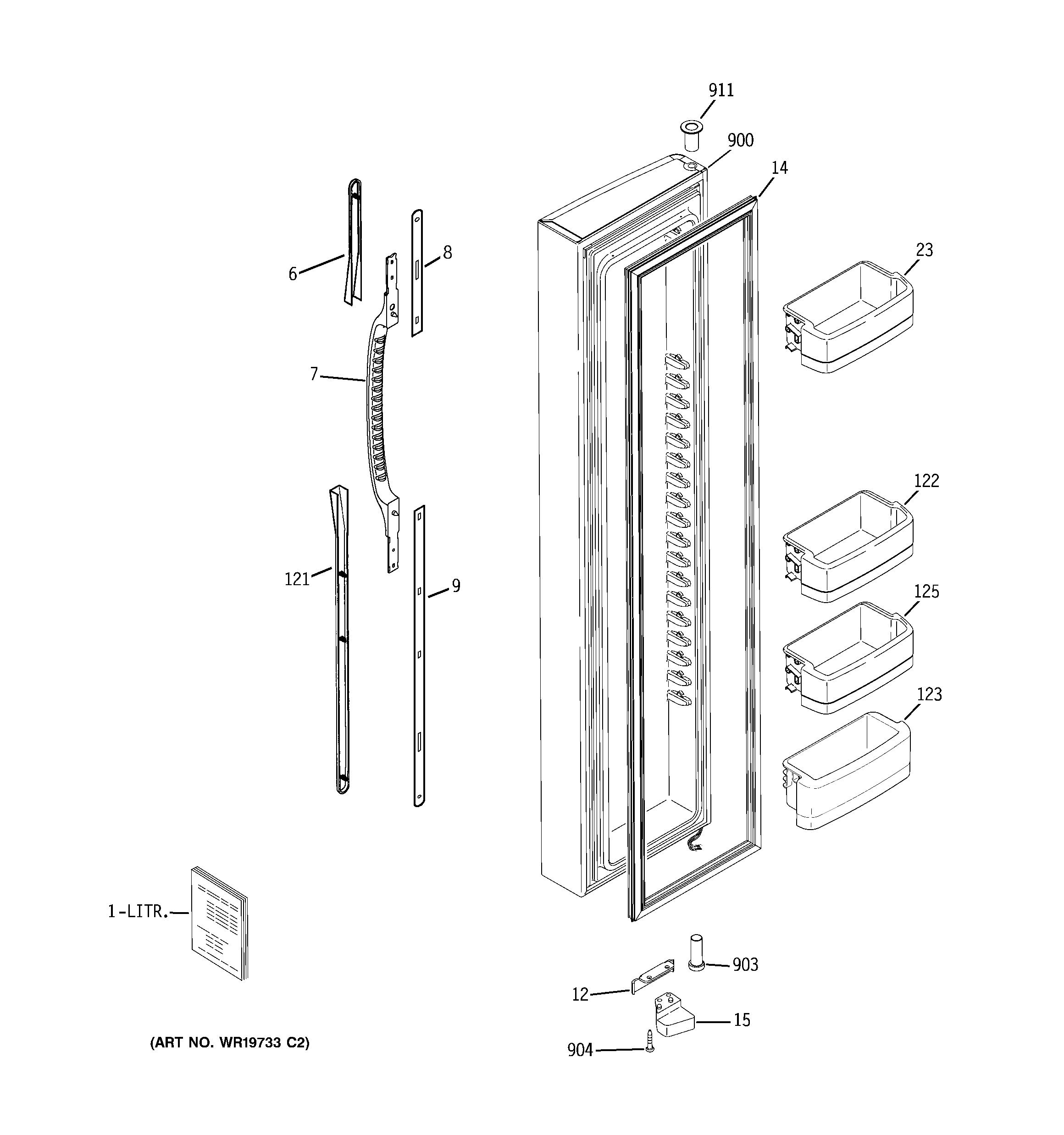GE GCG23YBMHFWW freezer door diagram
